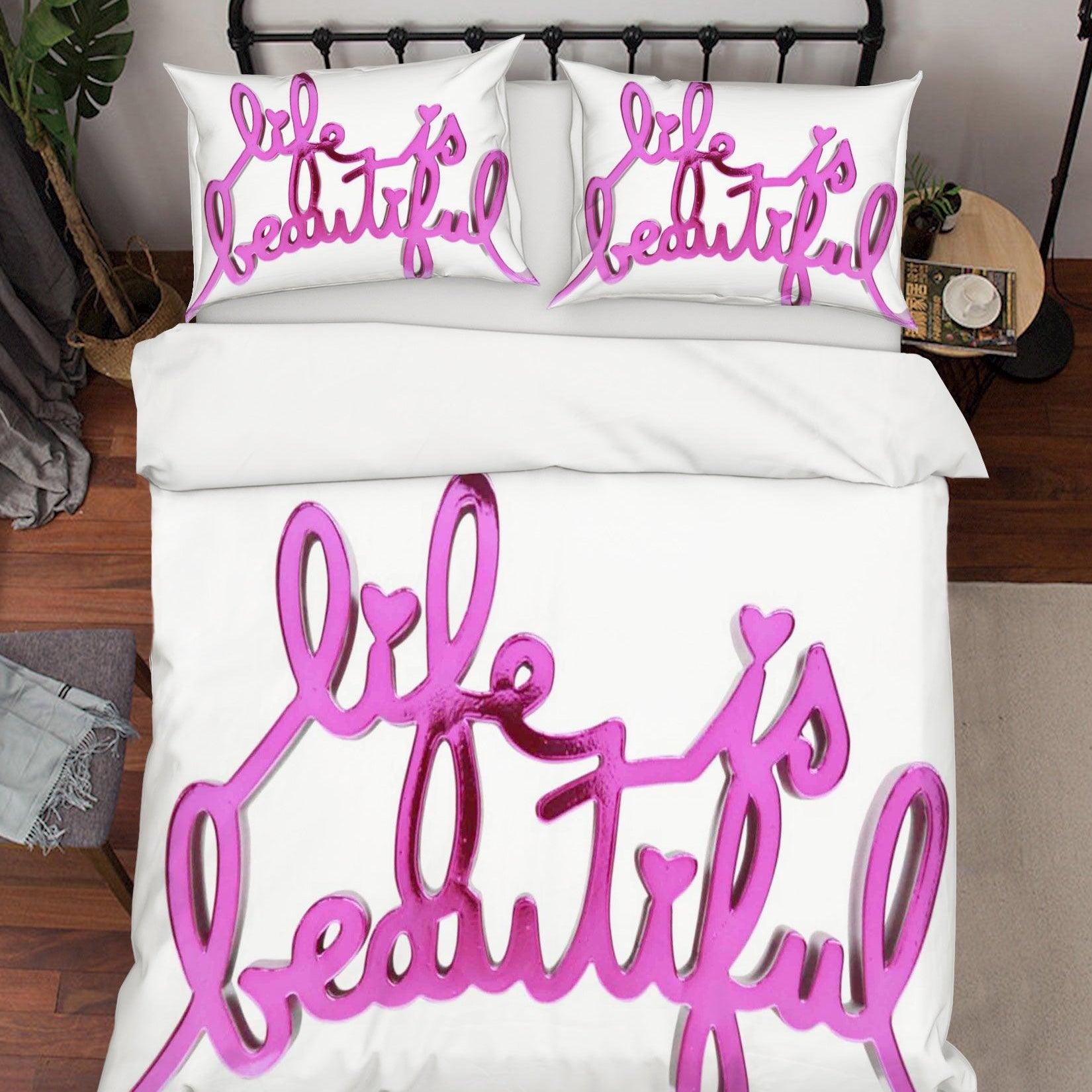 3D  Letter Life Is Beautiful Hard Candy Magenta Quilt Cover Set Bedding Set Duvet Cover Pillowcases  ZY D93- Jess Art Decoration