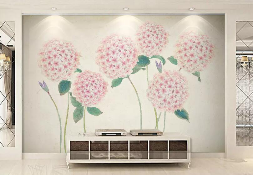 3D Retro Pink Hydrangea Wall Mural Removable 176- Jess Art Decoration