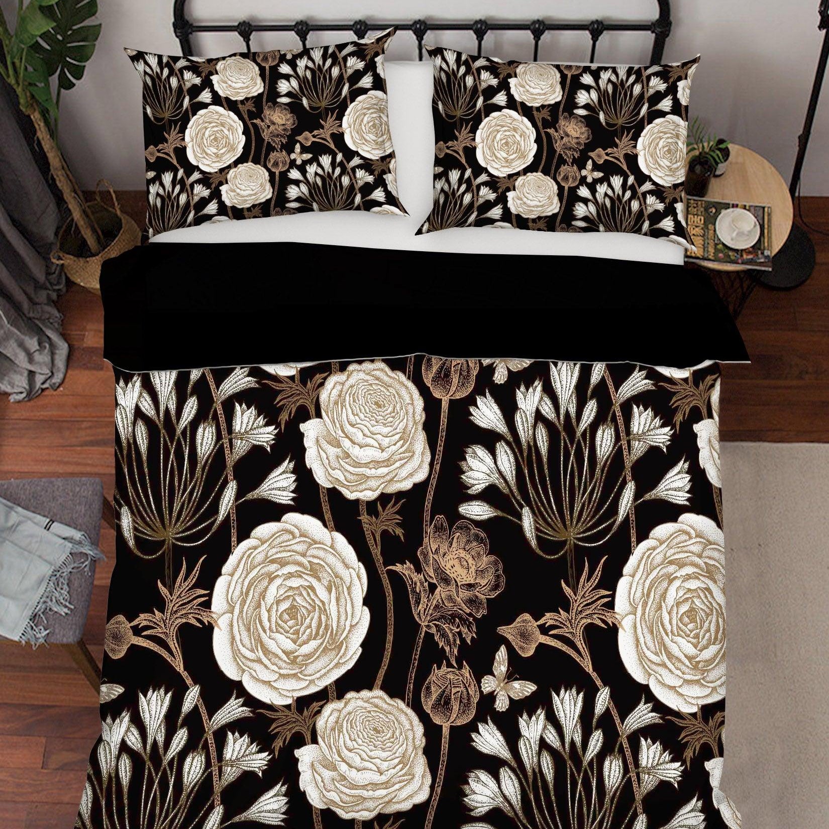 3D White Flowers Quilt Cover Set Bedding Set Pillowcases 202- Jess Art Decoration