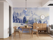 3D Watercolor Landscape Winter Forest River Mountains Wall Mural Wallpaper GD 2249- Jess Art Decoration