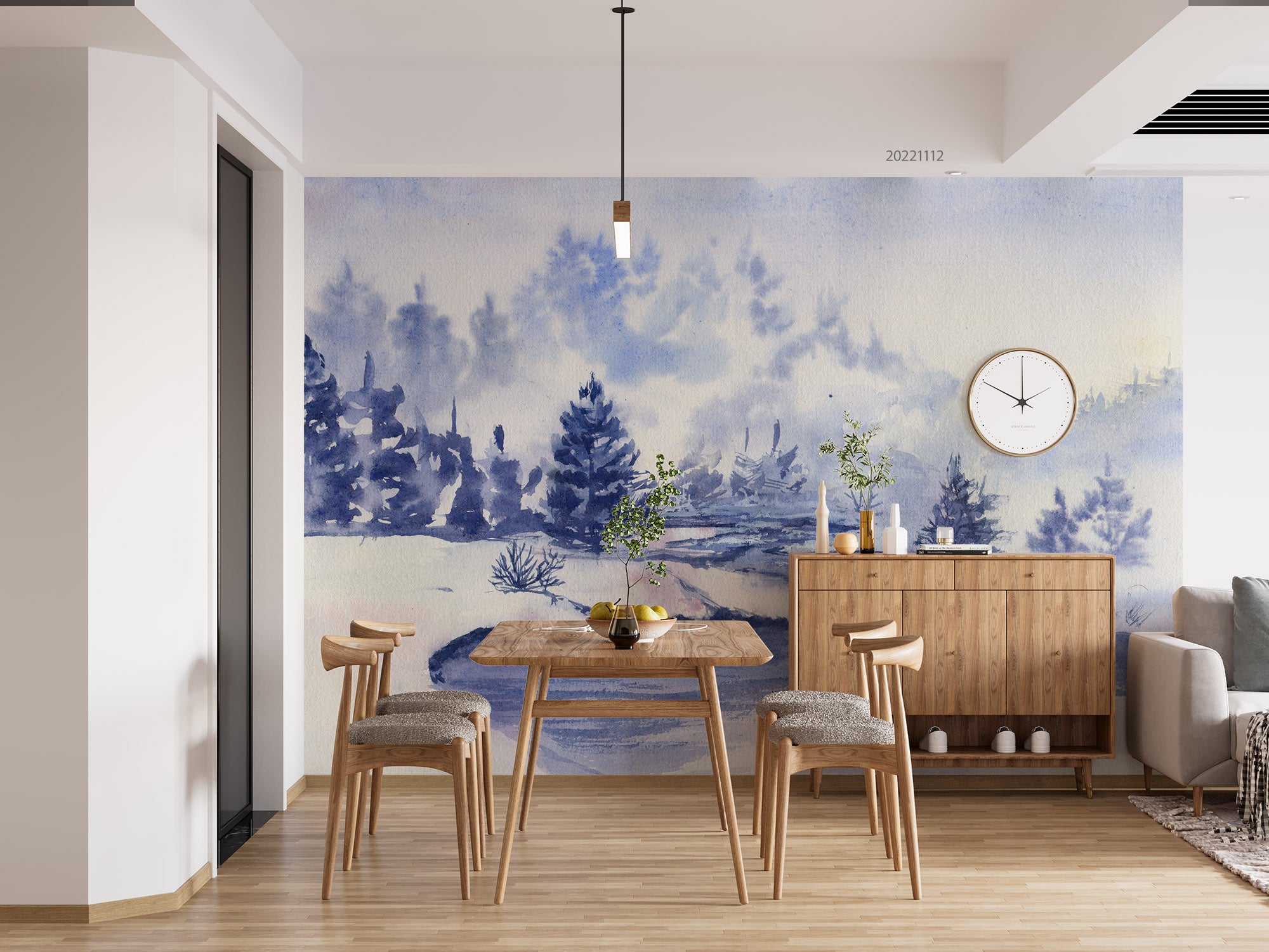 3D Watercolor Landscape Winter Forest River Mountains Wall Mural Wallpaper GD 2249- Jess Art Decoration