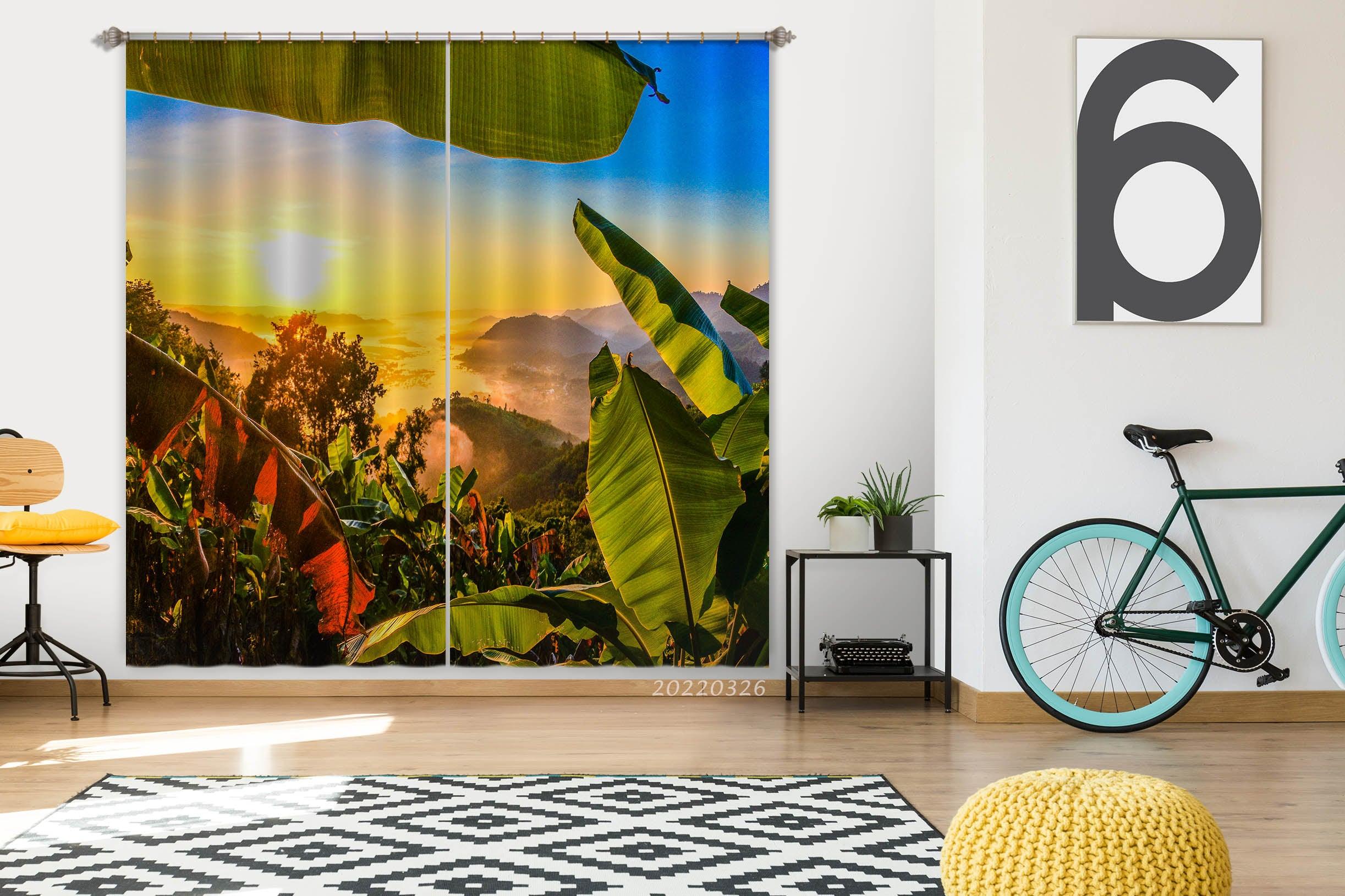 3D Beautiful Yellow Sun Hill Banana Tree Curtains and Drapes GD 2880- Jess Art Decoration