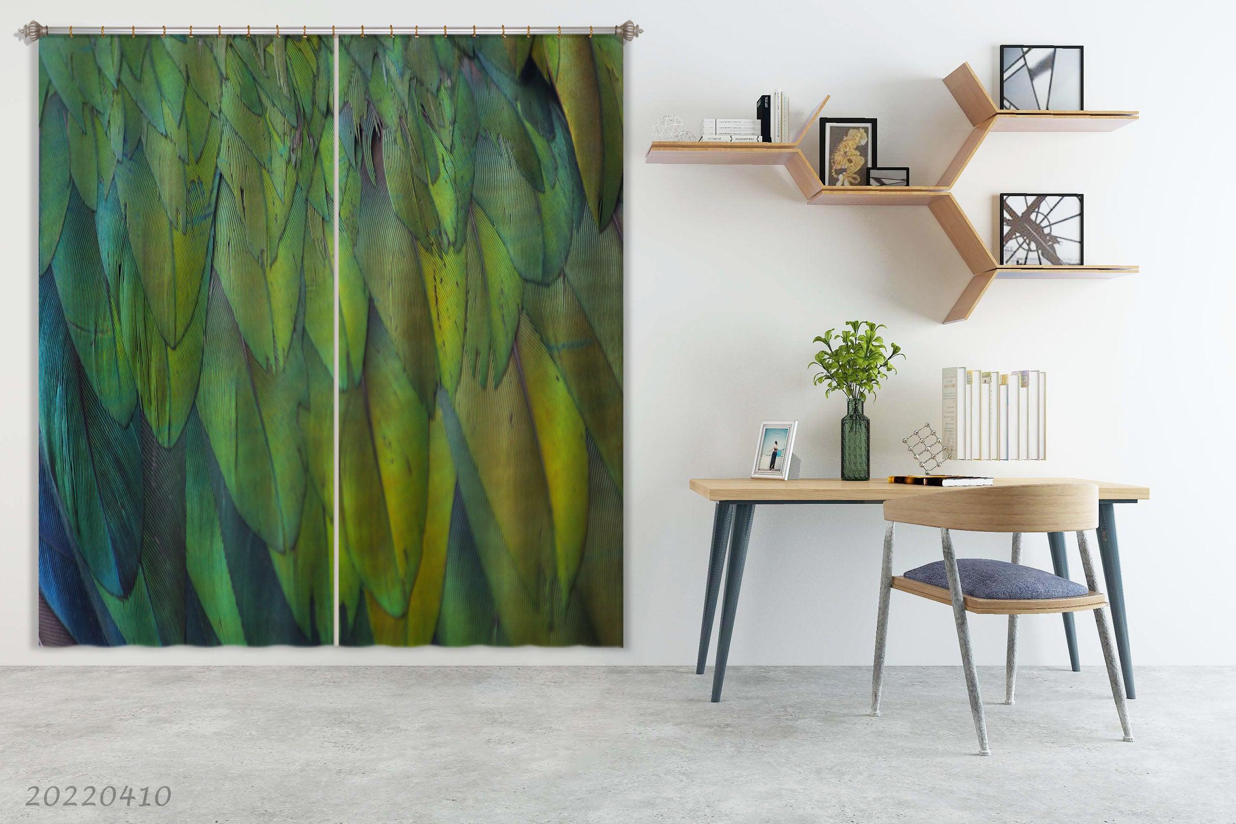 3D Abstract Animal Feather Bird Wing Green Curtains and Drapes GD 4024- Jess Art Decoration
