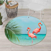 3D Tropical Sea Beach Palm Flamingo Non-Slip Round Rug Mat 127- Jess Art Decoration