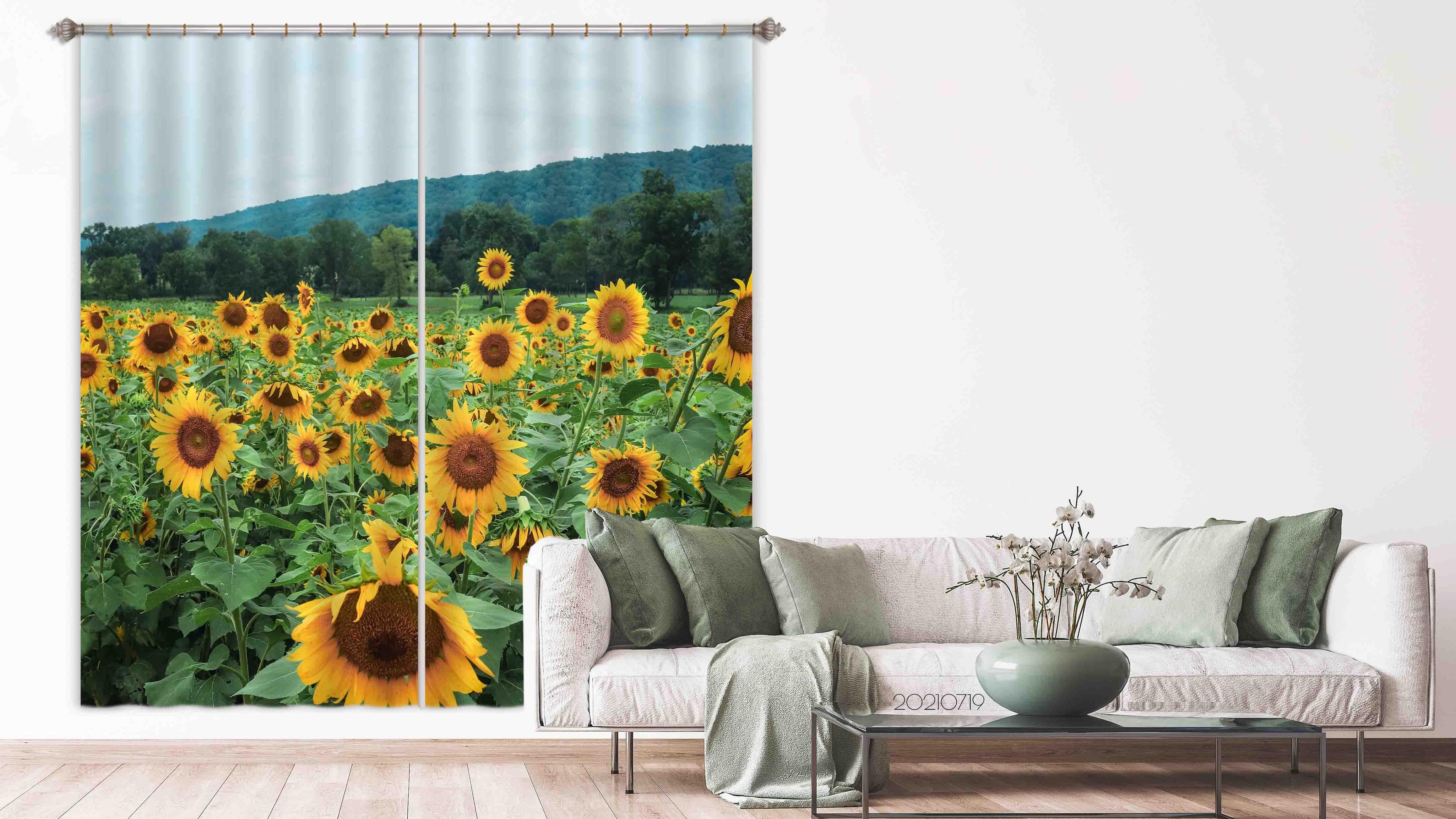3D Sunflower Flower Sea Curtains and Drapes LQH 109- Jess Art Decoration