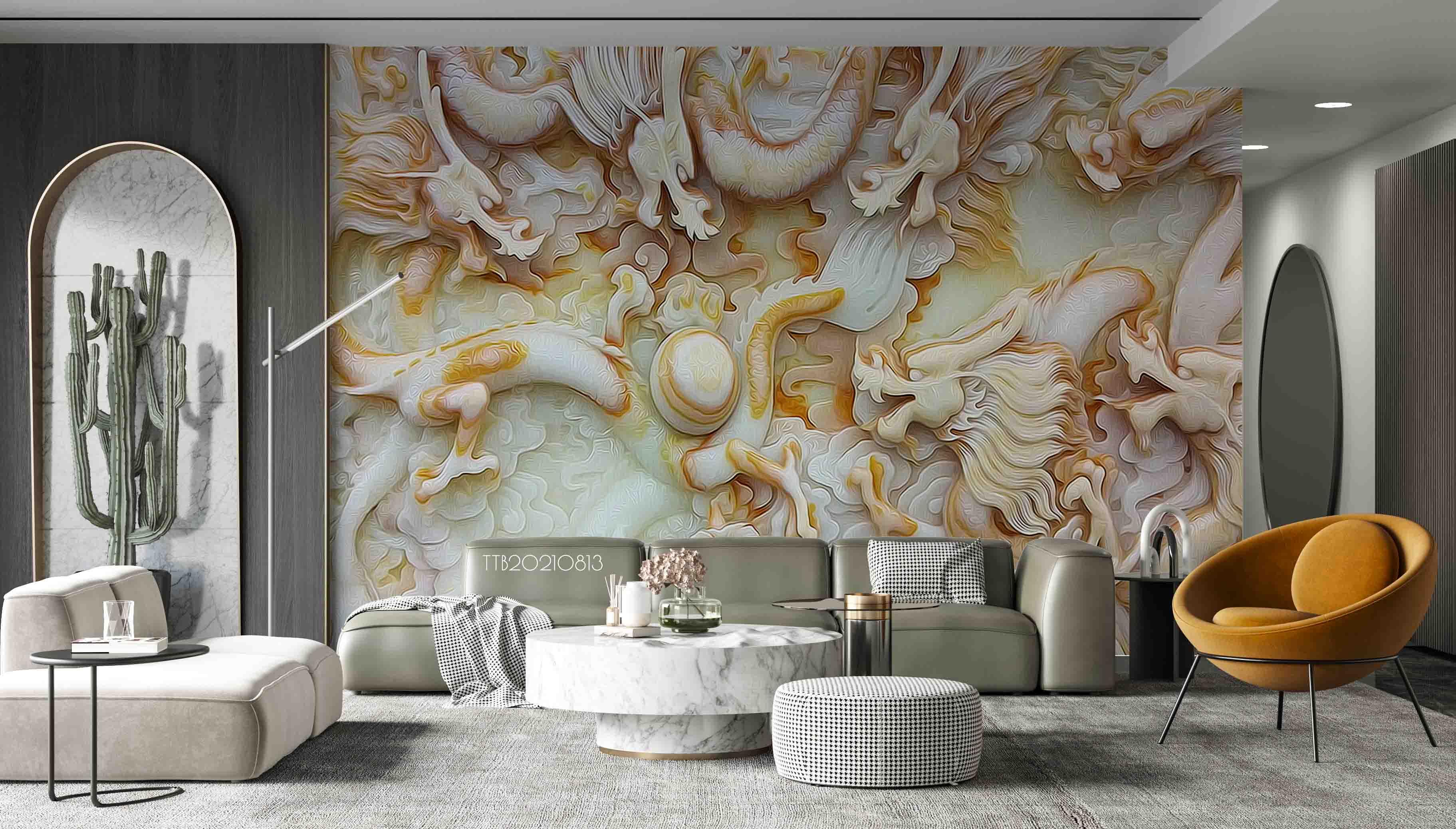 3D Stereo Relief Dragon Pearl Wall Mural Wallpaper SWW5087- Jess Art Decoration