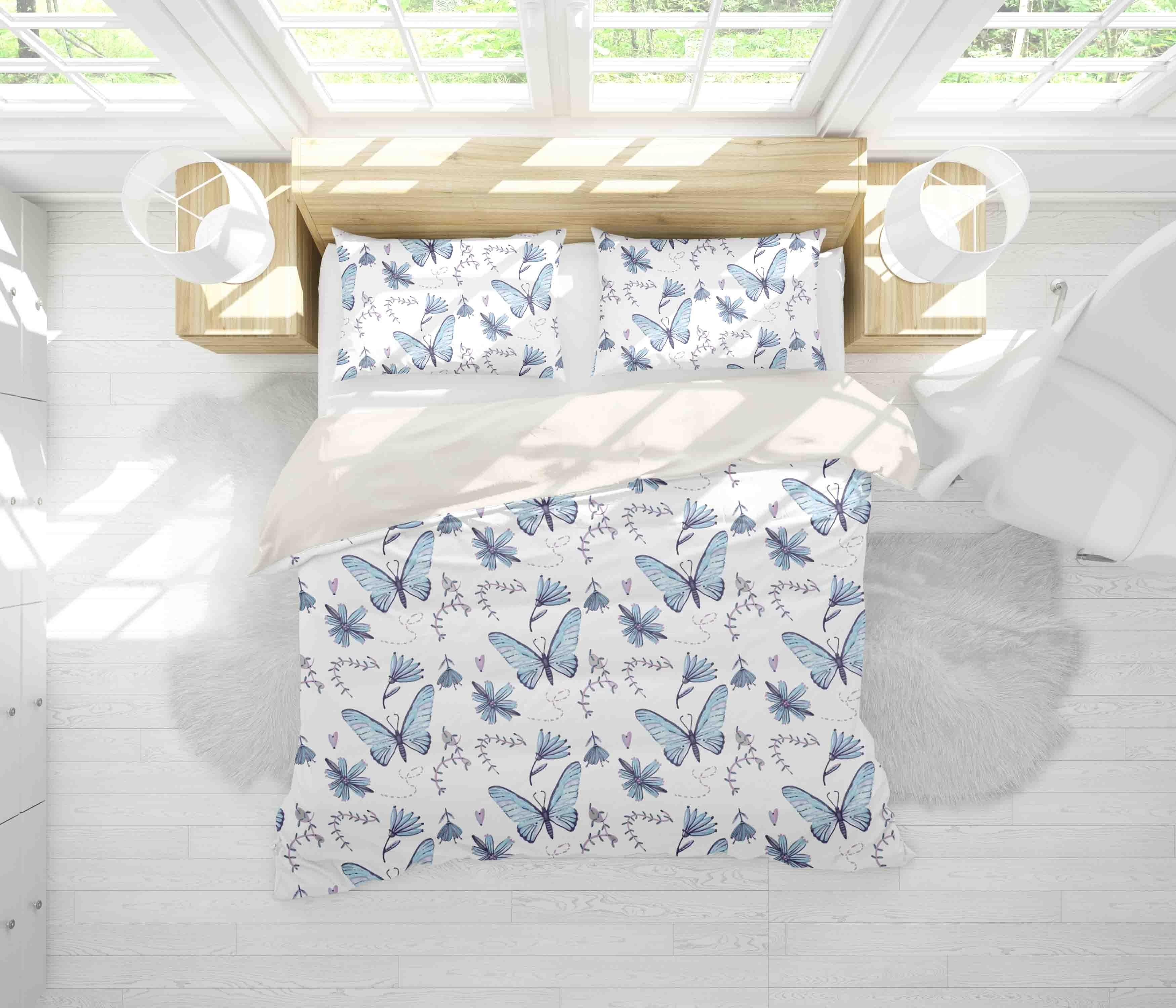 3D White Blue Butterfly Quilt Cover Set Bedding Set Pillowcases 68- Jess Art Decoration