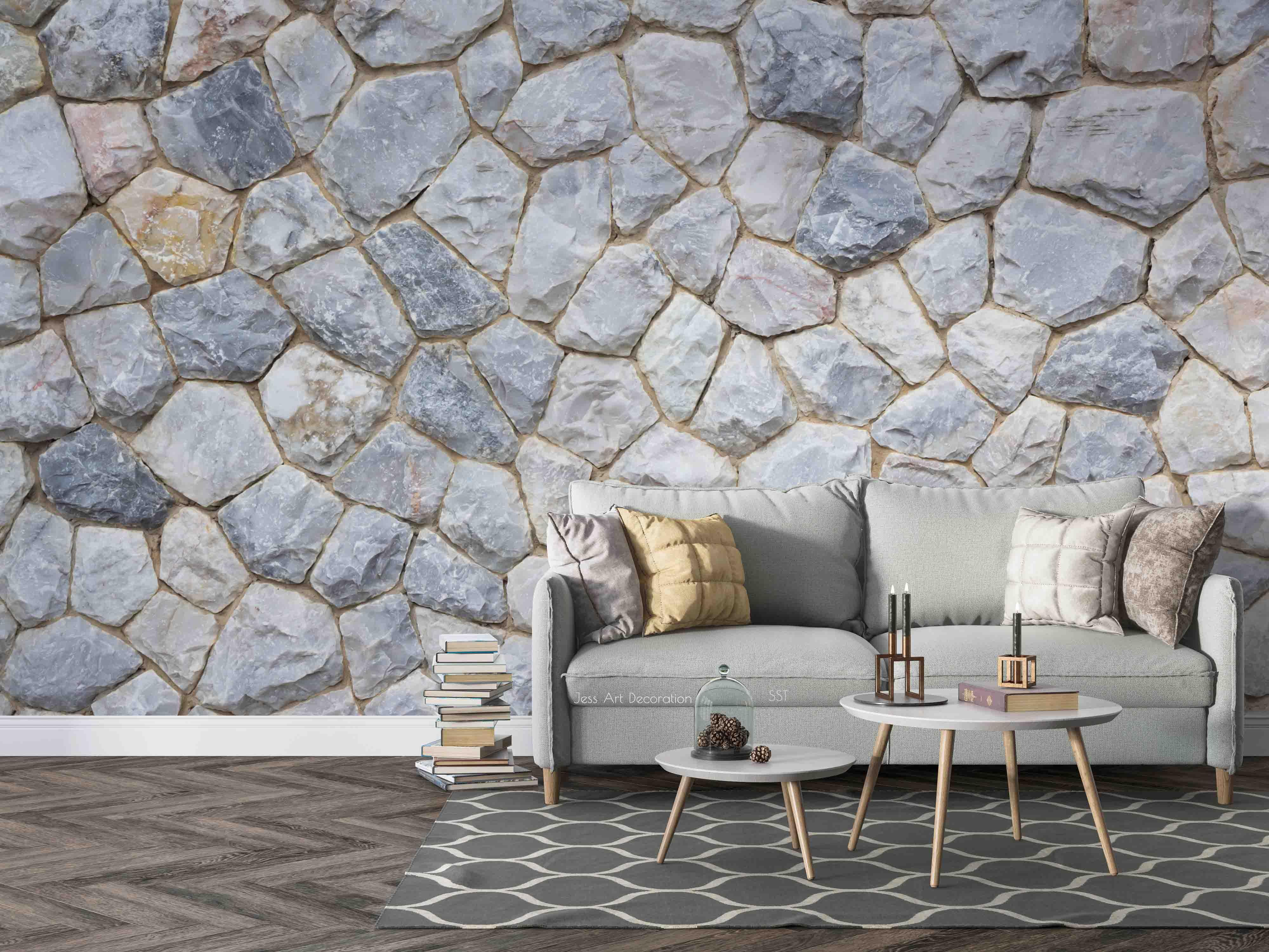 3D Cobblestone Rock Texture rounded cobblestone texture wall mural wallpaper for dining room - view 2