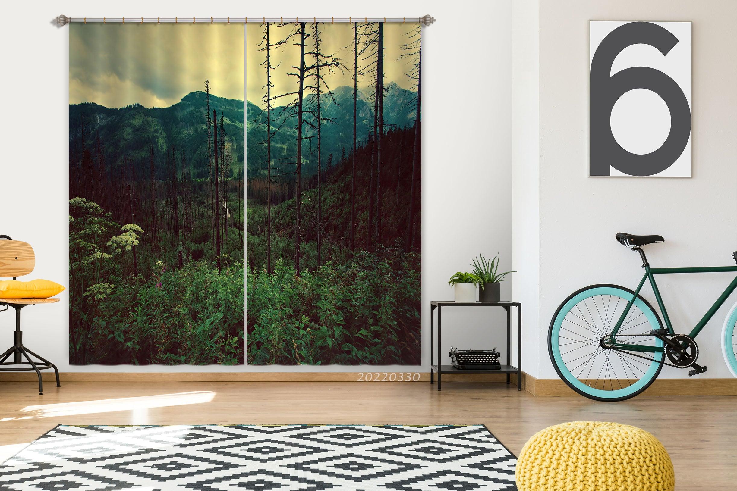 3D Landscape Mountain Forest Green Plant Curtains and Drapes GD 3675- Jess Art Decoration