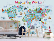 3D Cartoon World Map Wall Mural Wallpaper WJ 2083- Jess Art Decoration