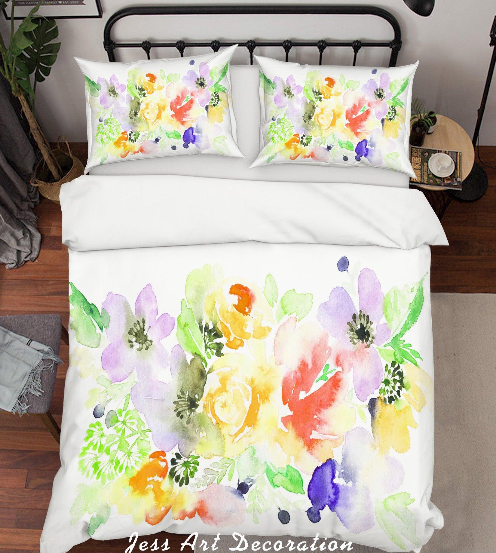 3D Color Flowers Watercolor Quilt Cover Set Bedding Set Pillowcases  51- Jess Art Decoration