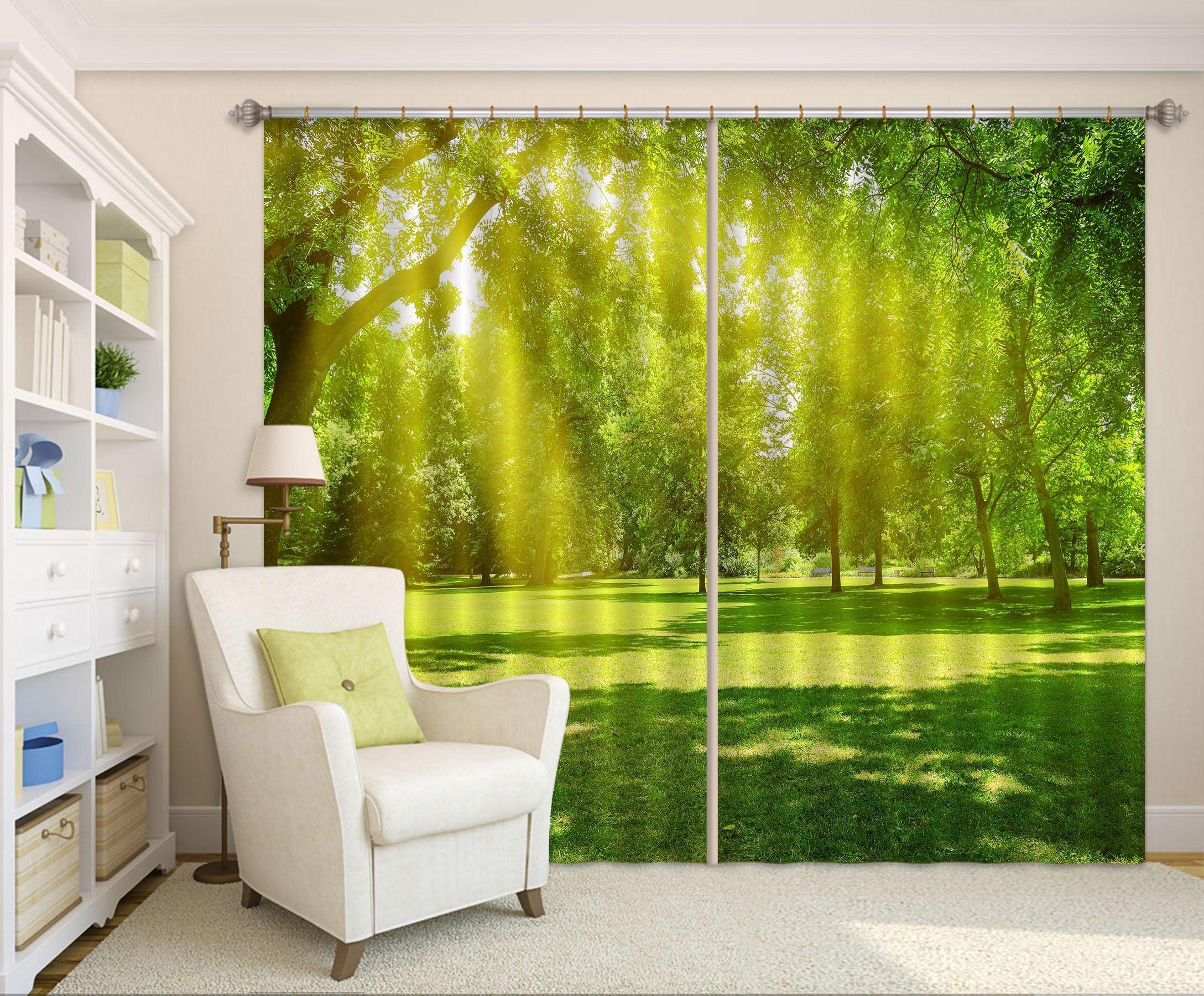 3D Sunshine Green Trees Grassland Curtains and Drapes LQH A501- Jess Art Decoration