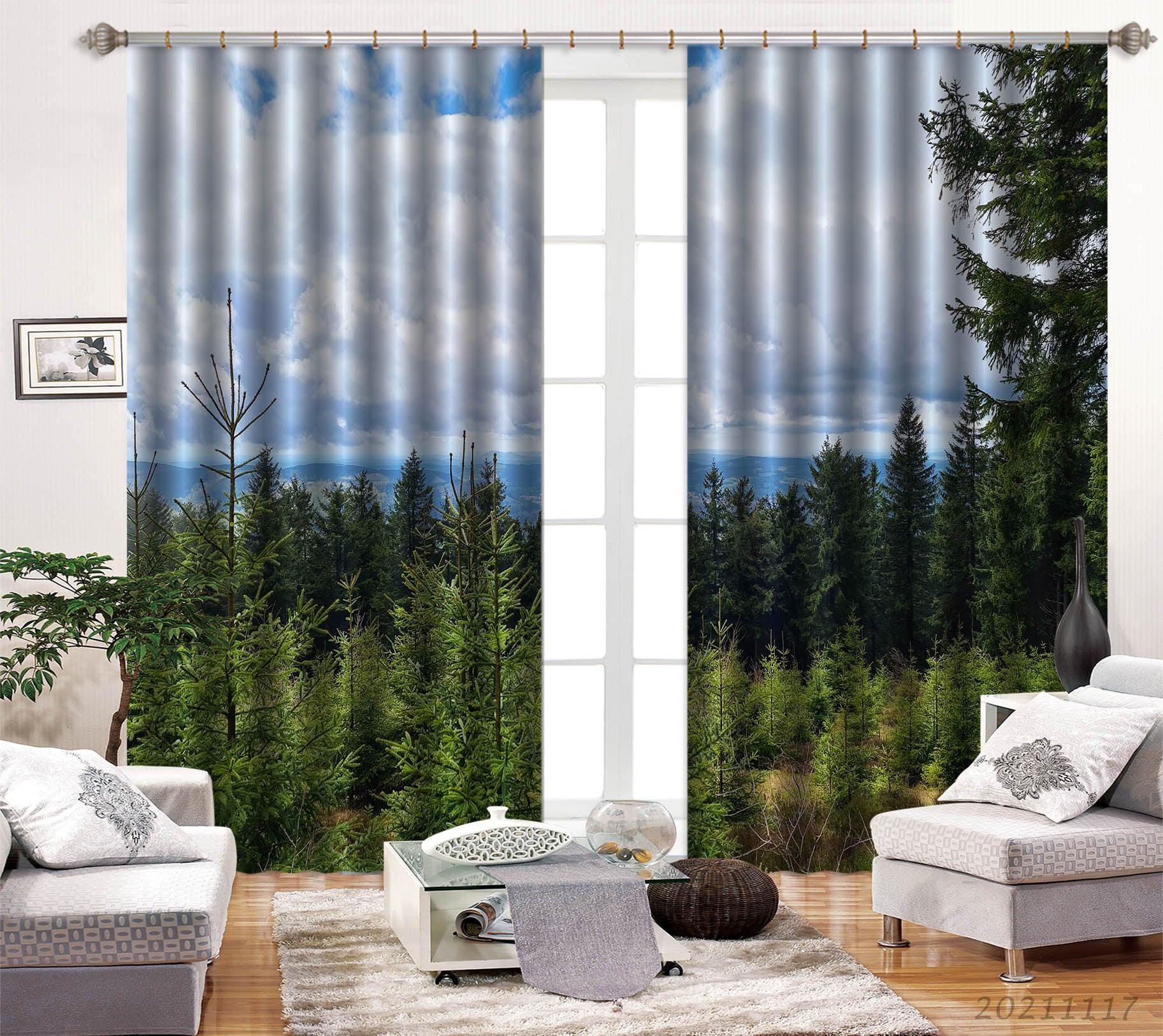 3D Sky Green Forest Landscape Curtains and Drapes LQH 227- Jess Art Decoration