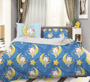 3D Blue Moon Star Cat Kitty Quilt Cover Set Bedding Set Pillowcases 75- Jess Art Decoration