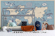 3D Hand Drawn Sea World Map Wall Mural Wallpaper WJ 9434- Jess Art Decoration