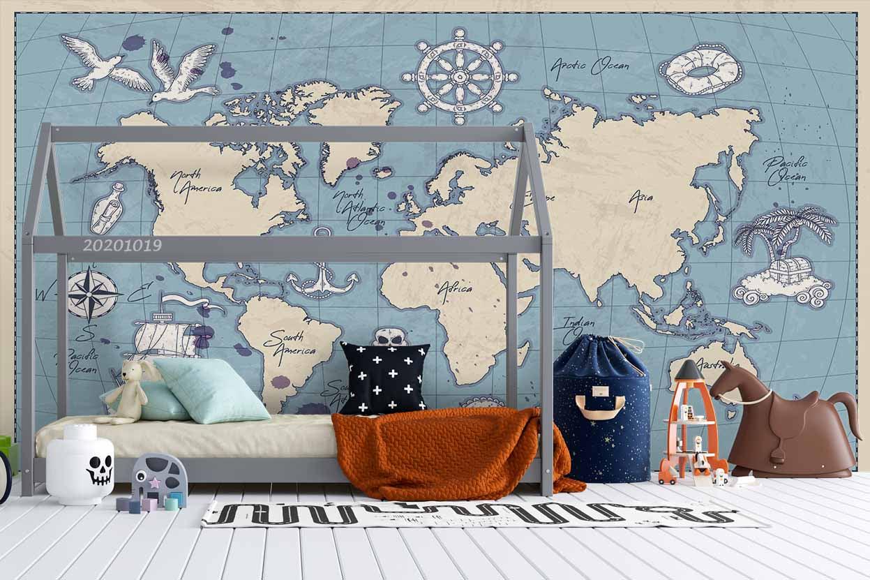 3D Hand Drawn Sea World Map Wall Mural Wallpaper WJ 9434- Jess Art Decoration