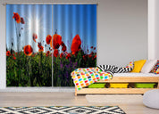 3D Sky Sunshine Red Poppy Flower Curtains and Drapes LQH 199- Jess Art Decoration