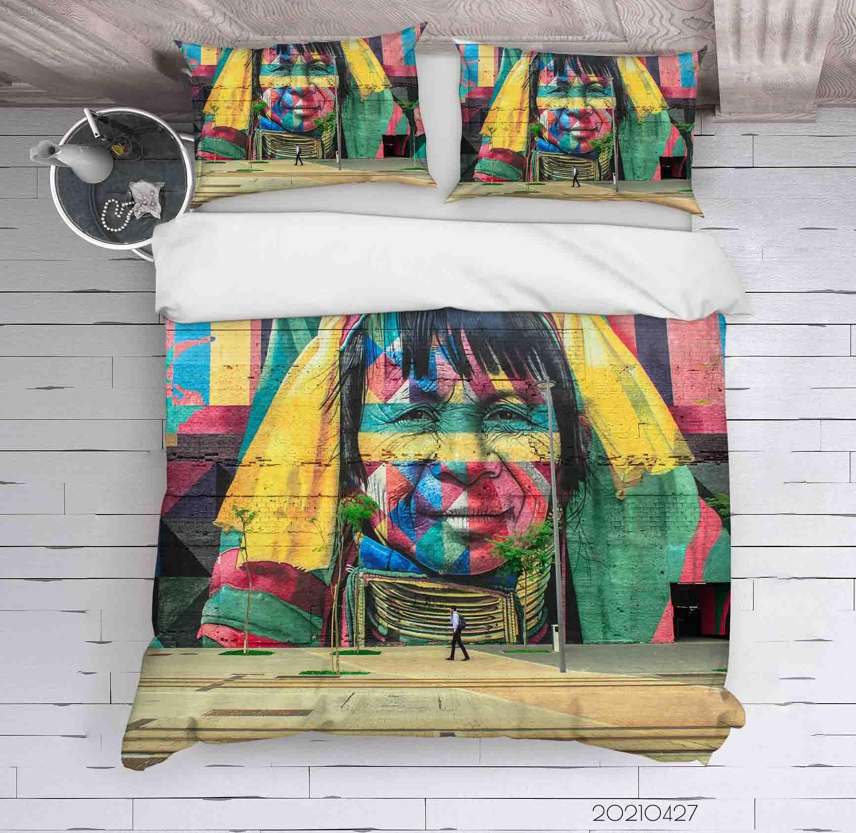 3D Abstract Art Colored Street Graffiti Quilt Cover Set Bedding Set Duvet Cover Pillowcases 86- Jess Art Decoration