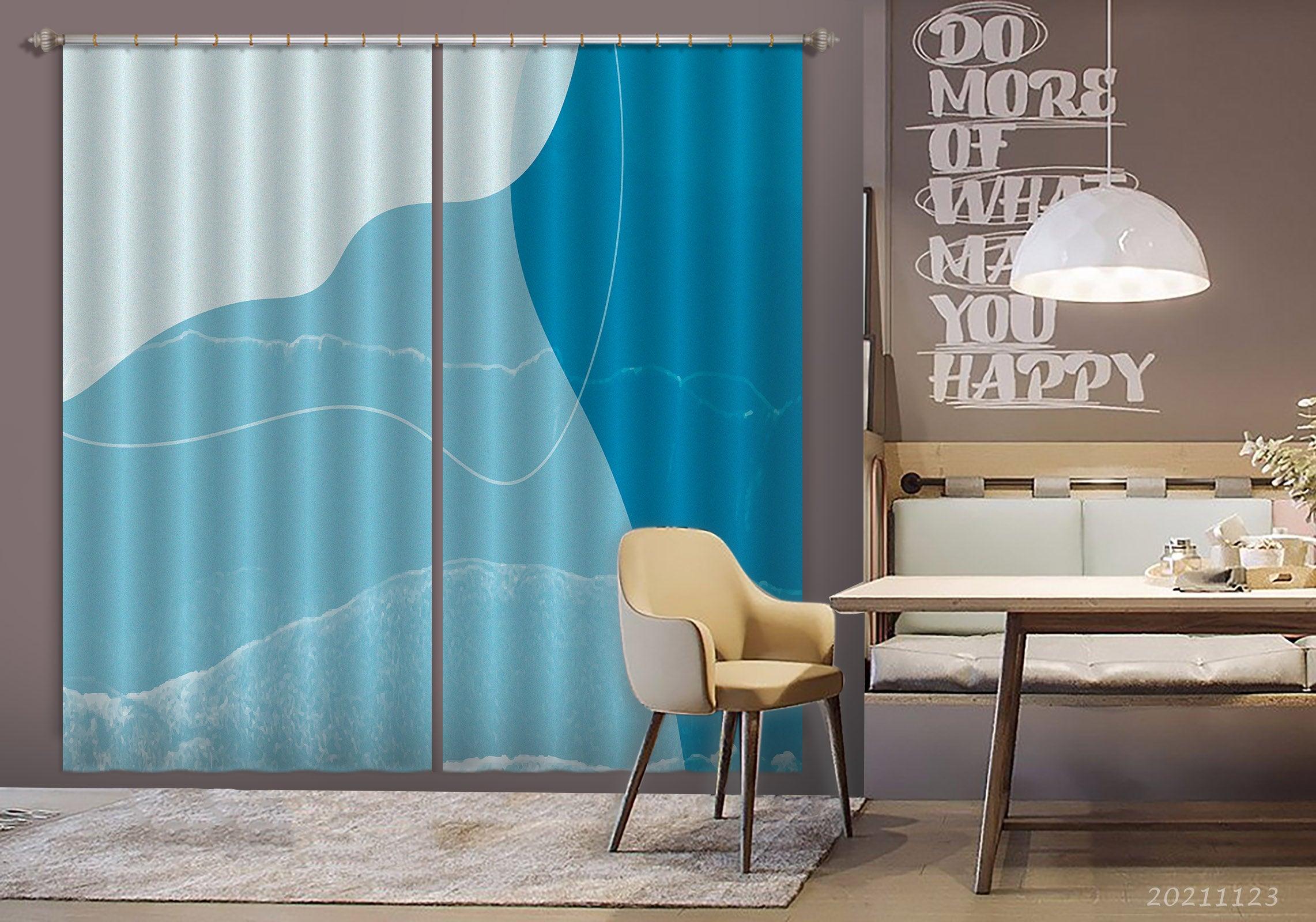 3D Abstract Blue Geometric Curtains and Drapes LQH 31- Jess Art Decoration