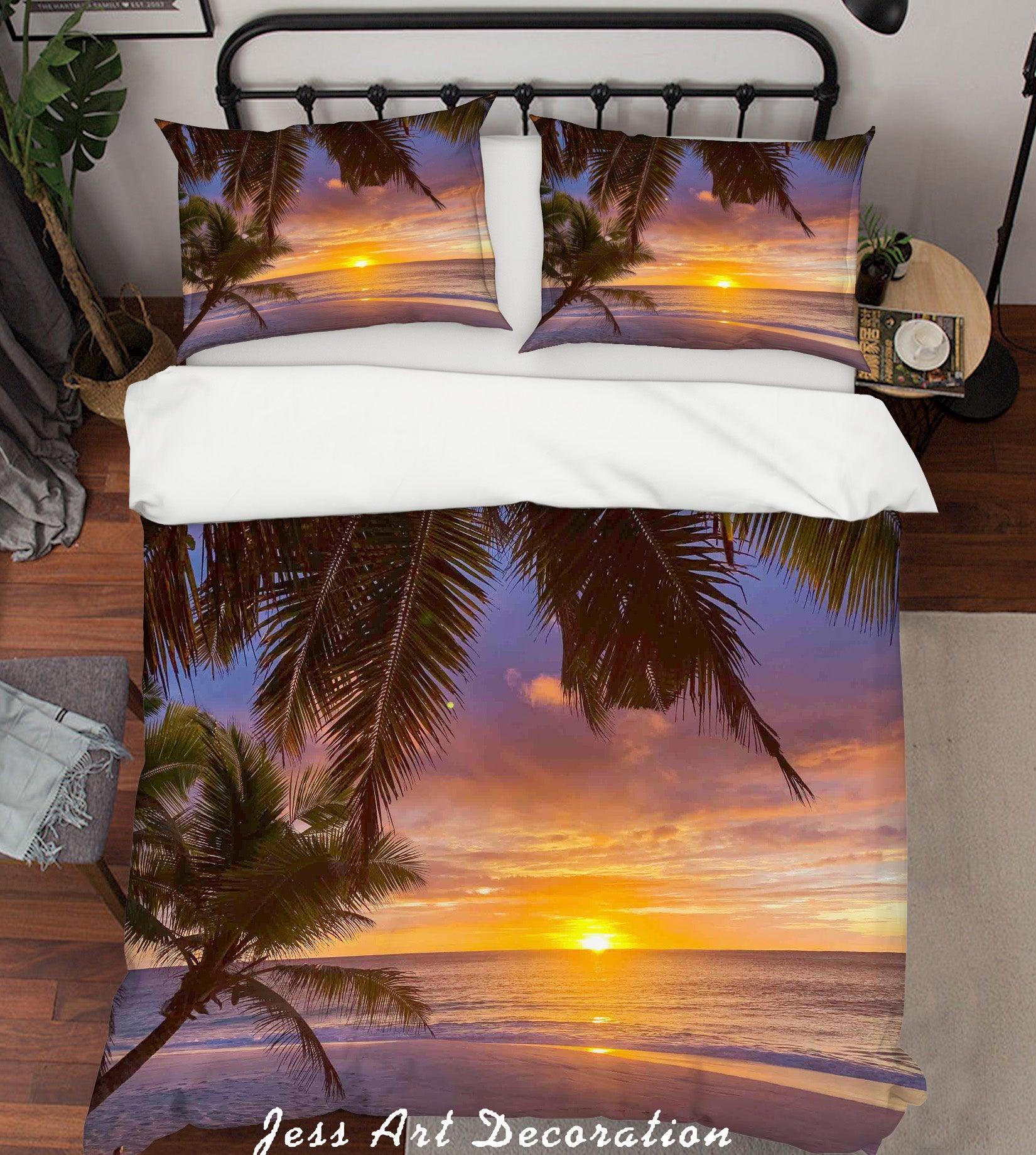 3D Sunset Sea Coconut Tree Quilt Cover Set Bedding Set Duvet Cover Pillowcases LQH A173- Jess Art Decoration