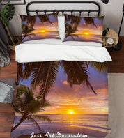 3D Sunset Sea Coconut Tree Quilt Cover Set Bedding Set Duvet Cover Pillowcases LQH A173- Jess Art Decoration
