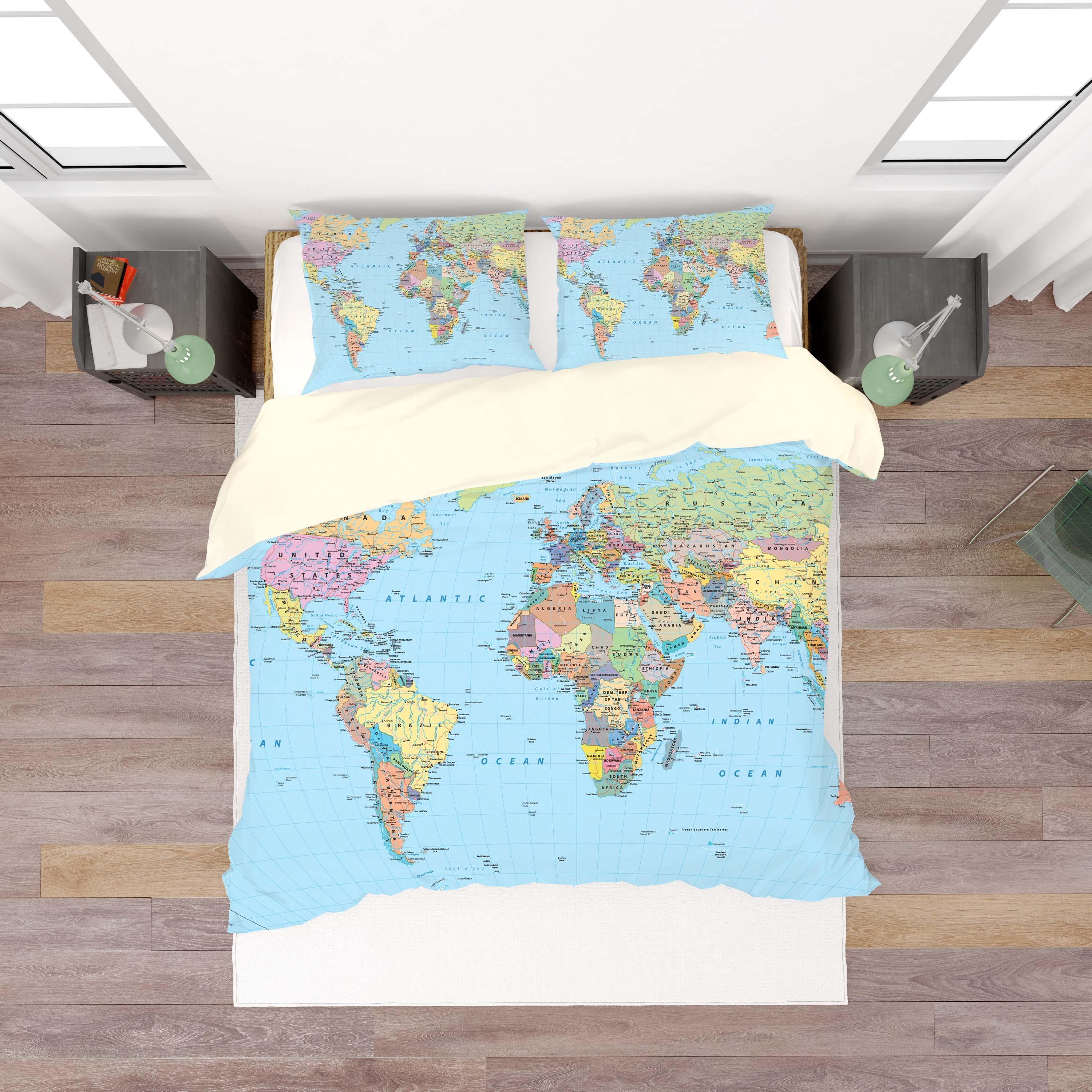 3D Blue World Map Quilt Cover Set Bedding Set Pillowcases 77- Jess Art Decoration