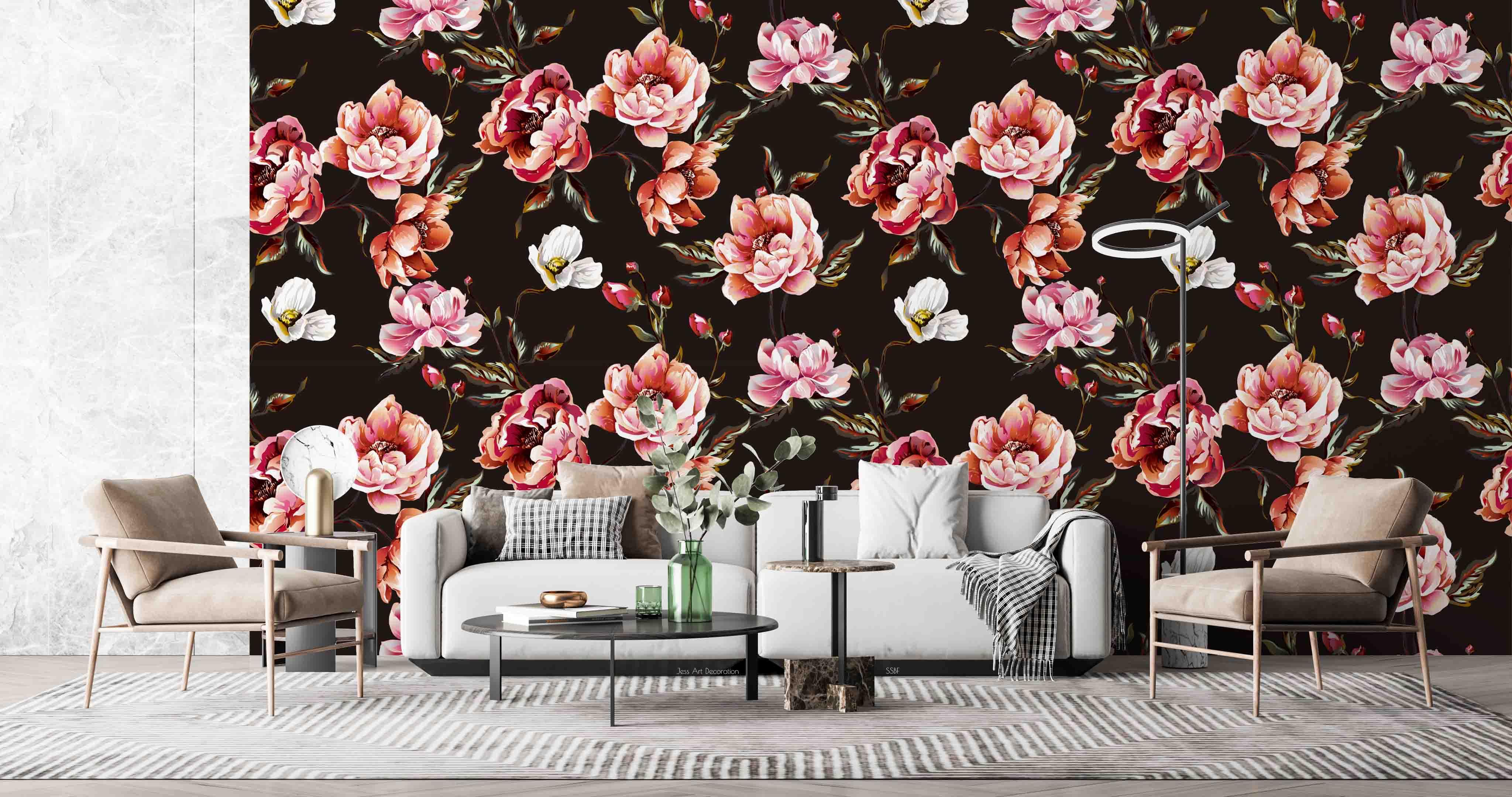 3D Vintage Baroque Art Blooming Pink Peony Background Wall Mural Wallpaper GD 3572- Jess Art Decoration