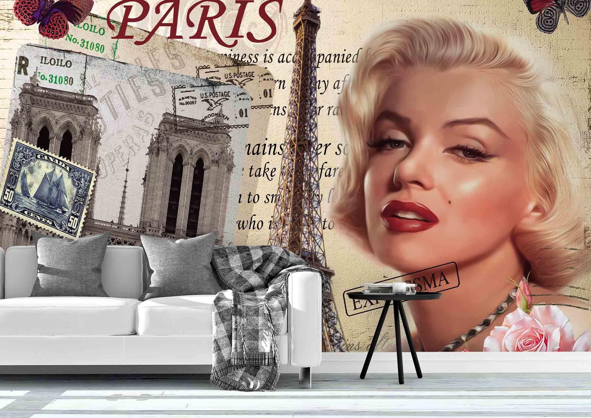 3D Marilyn Monroe Arc de Triomphe Eiffel Tower Paris Wall Mural Wallpaper 229- Jess Art Decoration