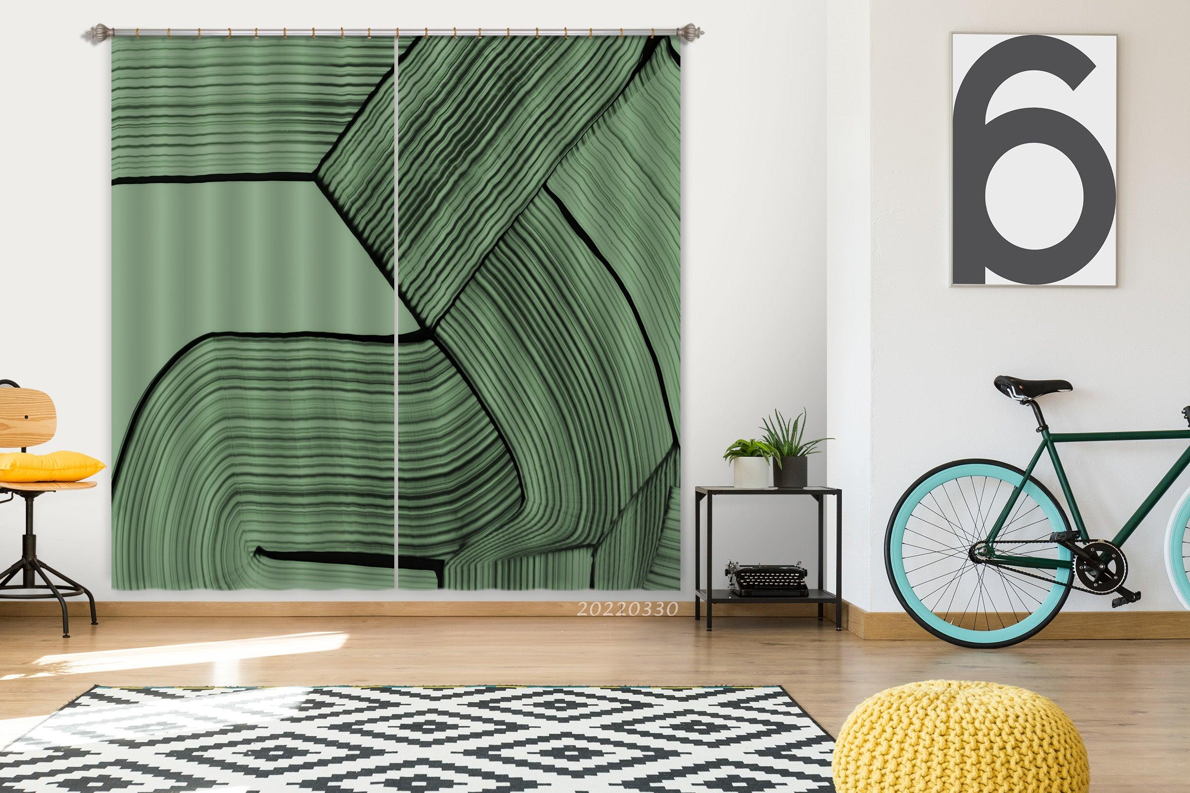 3D Abstract Art Texture Background Green Curtains and Drapes GD 3684- Jess Art Decoration
