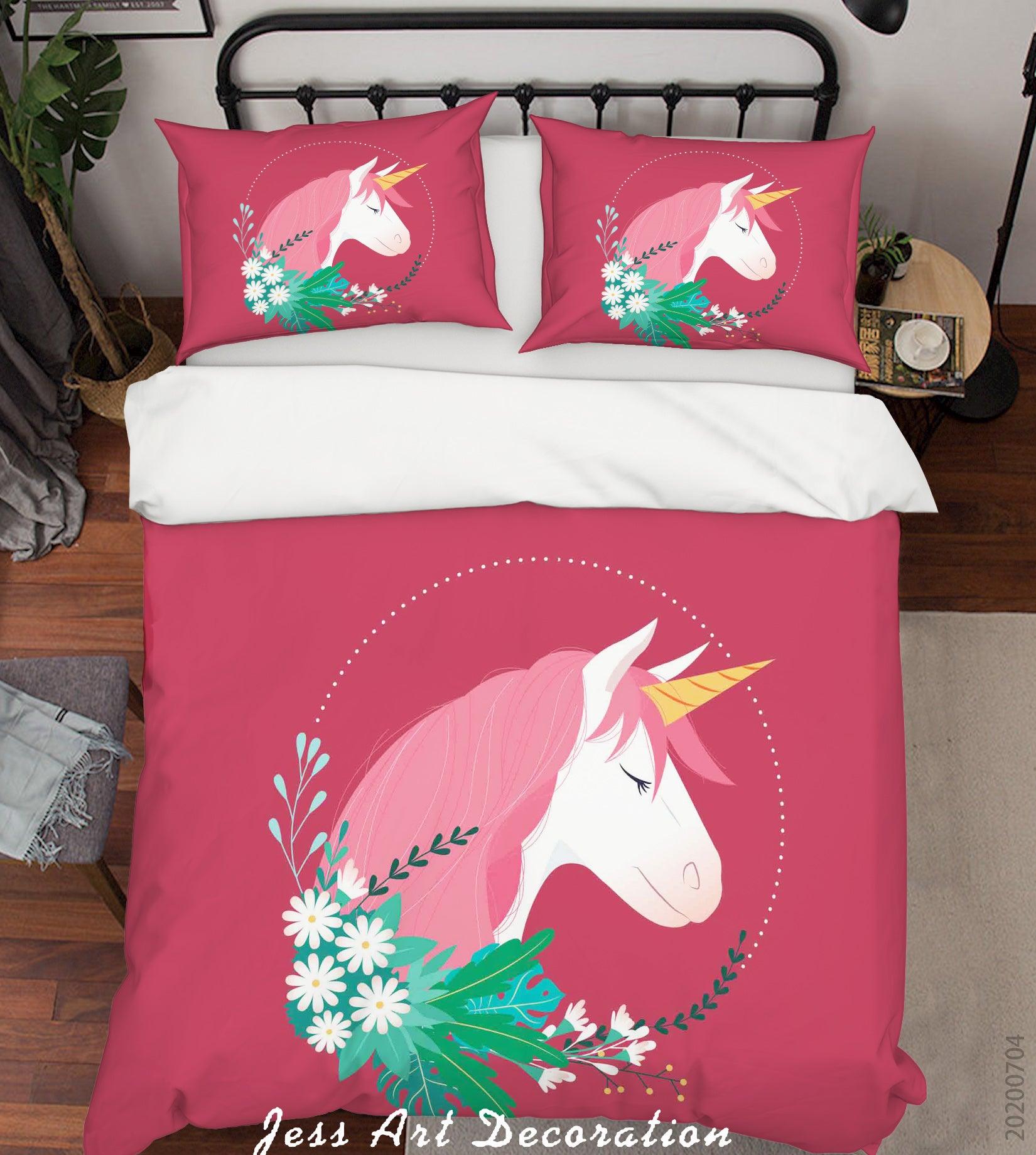 3D Red Floral Unicorn Quilt Cover Set Bedding Set Duvet Cover Pillowcases SF274- Jess Art Decoration