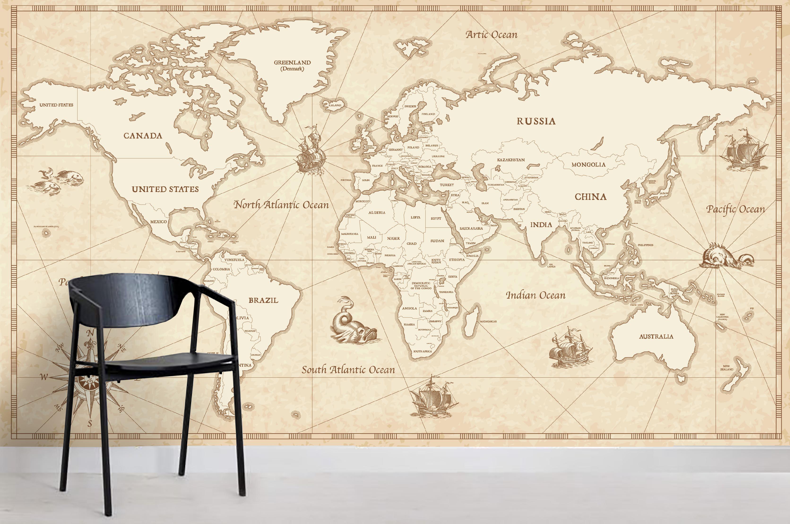 3D Retro World Map Wall Mural Wallpaper LQH 16- Jess Art Decoration