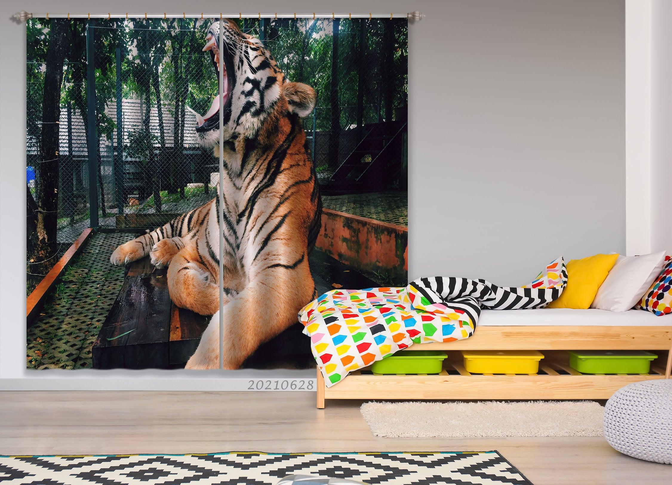 3D Wild Animal Tiger Zoo Curtains and Drapes LQH 21- Jess Art Decoration