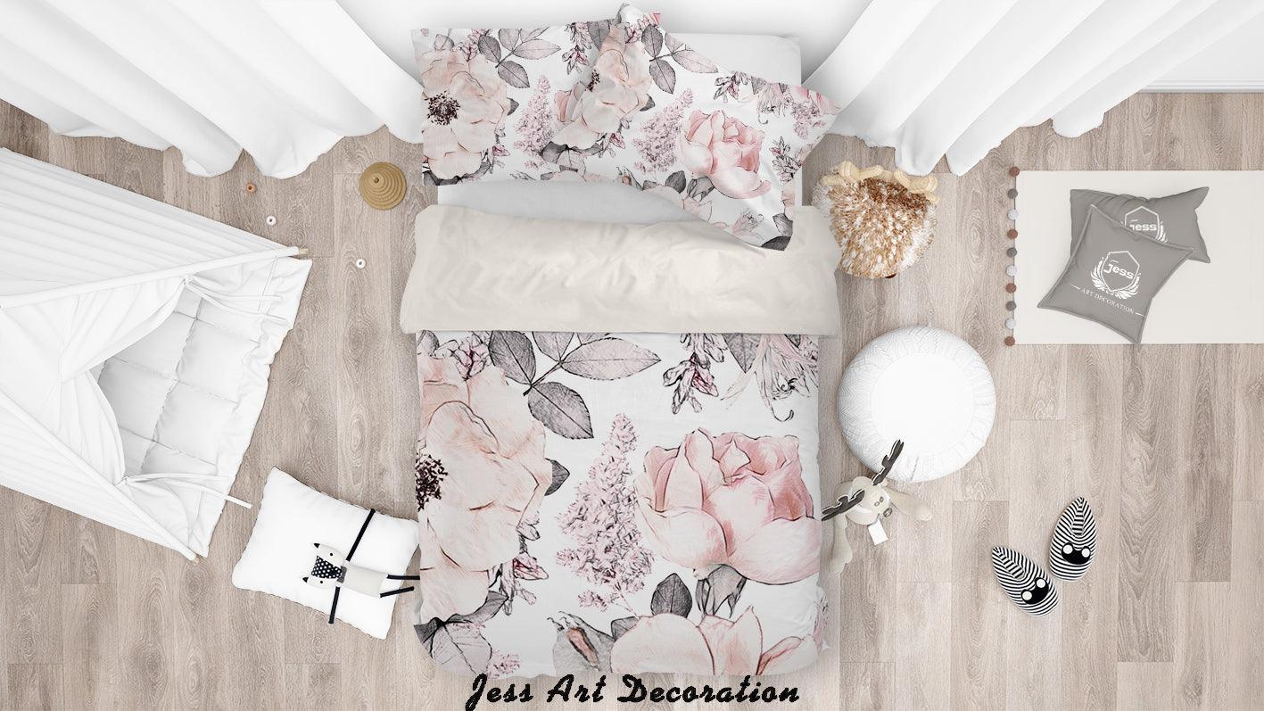 3D Pink Flowers Watercolor Quilt Cover Set Bedding Set Pillowcases  171- Jess Art Decoration