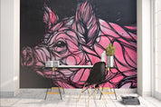 3D Pink Line Draw Pig Wall Mural Wallpaper B101- Jess Art Decoration