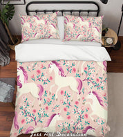 3D Cartoon Unicorn Floral Quilt Cover Set Bedding Set Pillowcases 62- Jess Art Decoration