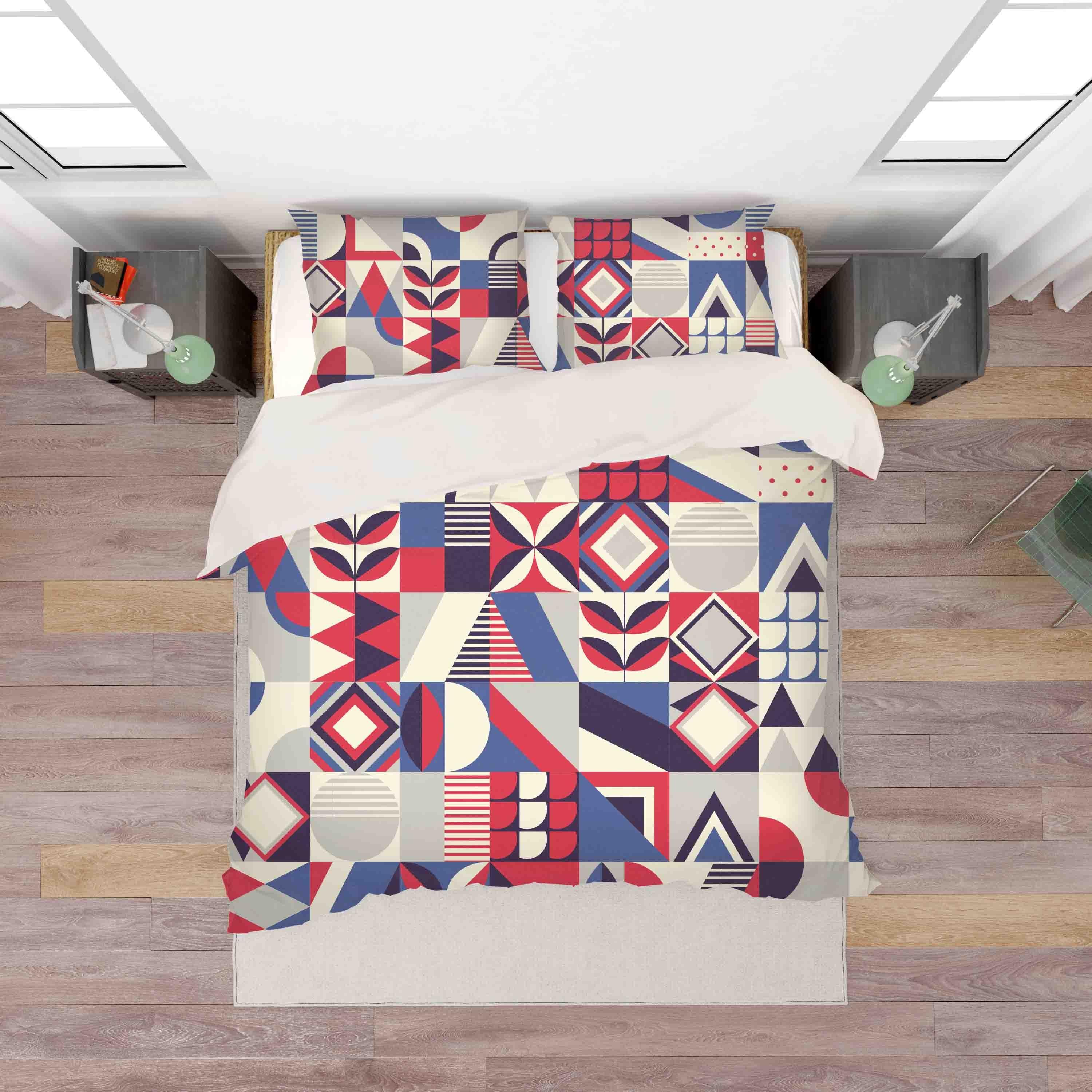 3D Square Floral Geometric Quilt Cover Set Bedding Set Pillowcases 14- Jess Art Decoration