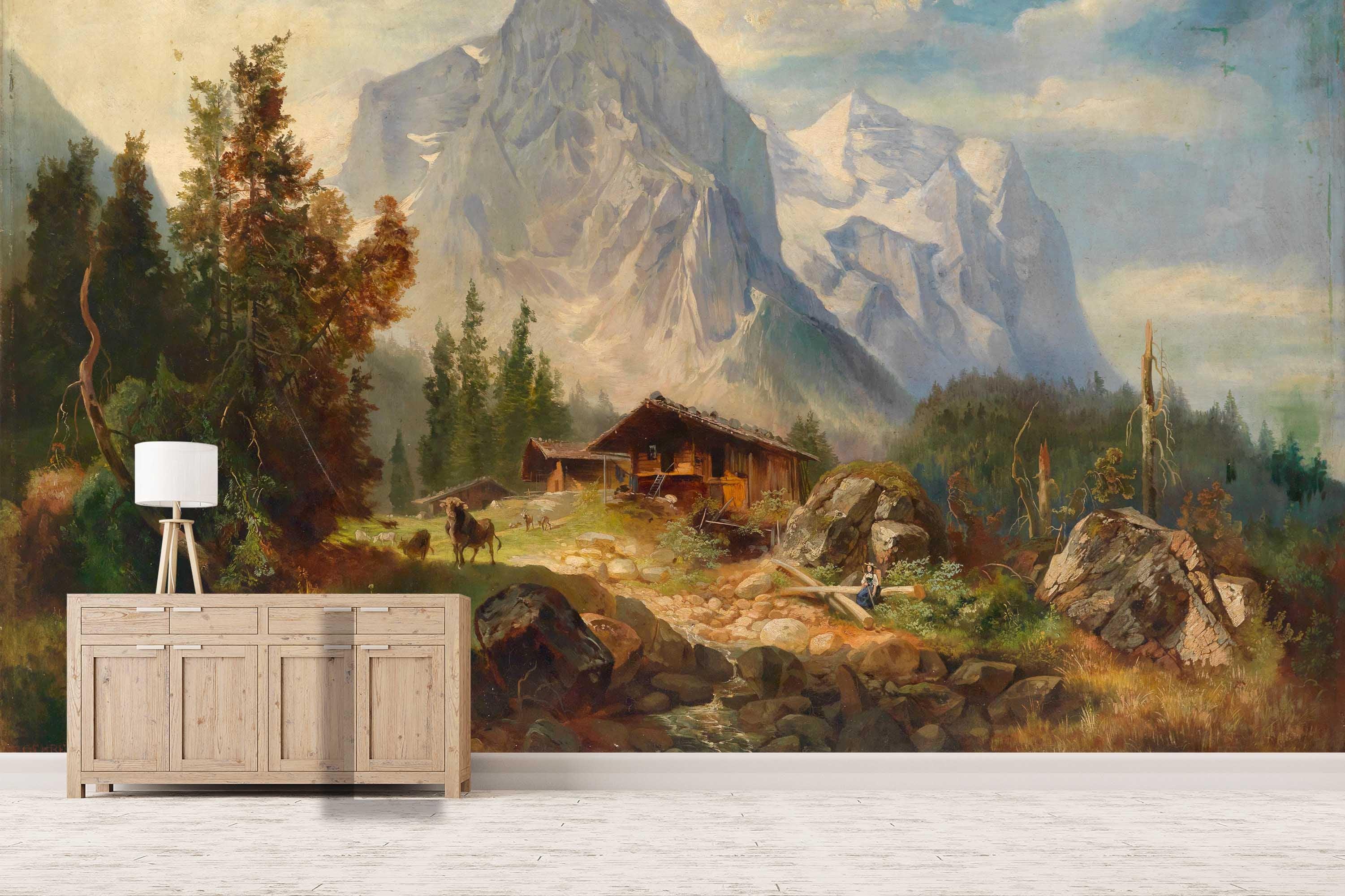3D alpine cabin oil painting wall mural wallpaper 29- Jess Art Decoration