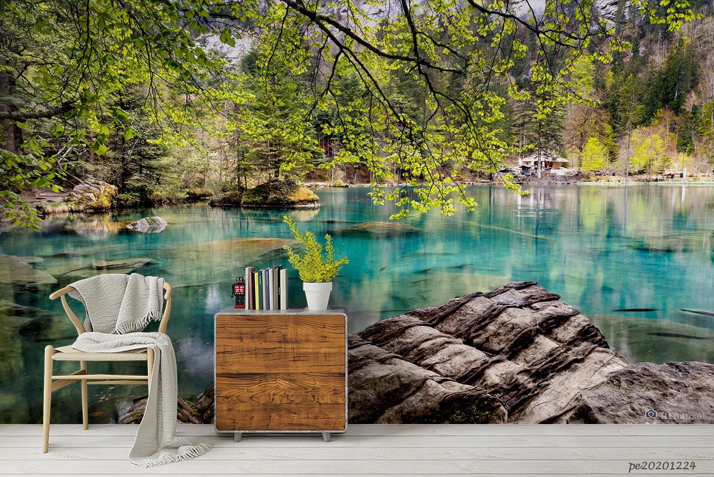 3D Landscape Green Forest Lake Wall Mural Wallpaper LQH 667- Jess Art Decoration