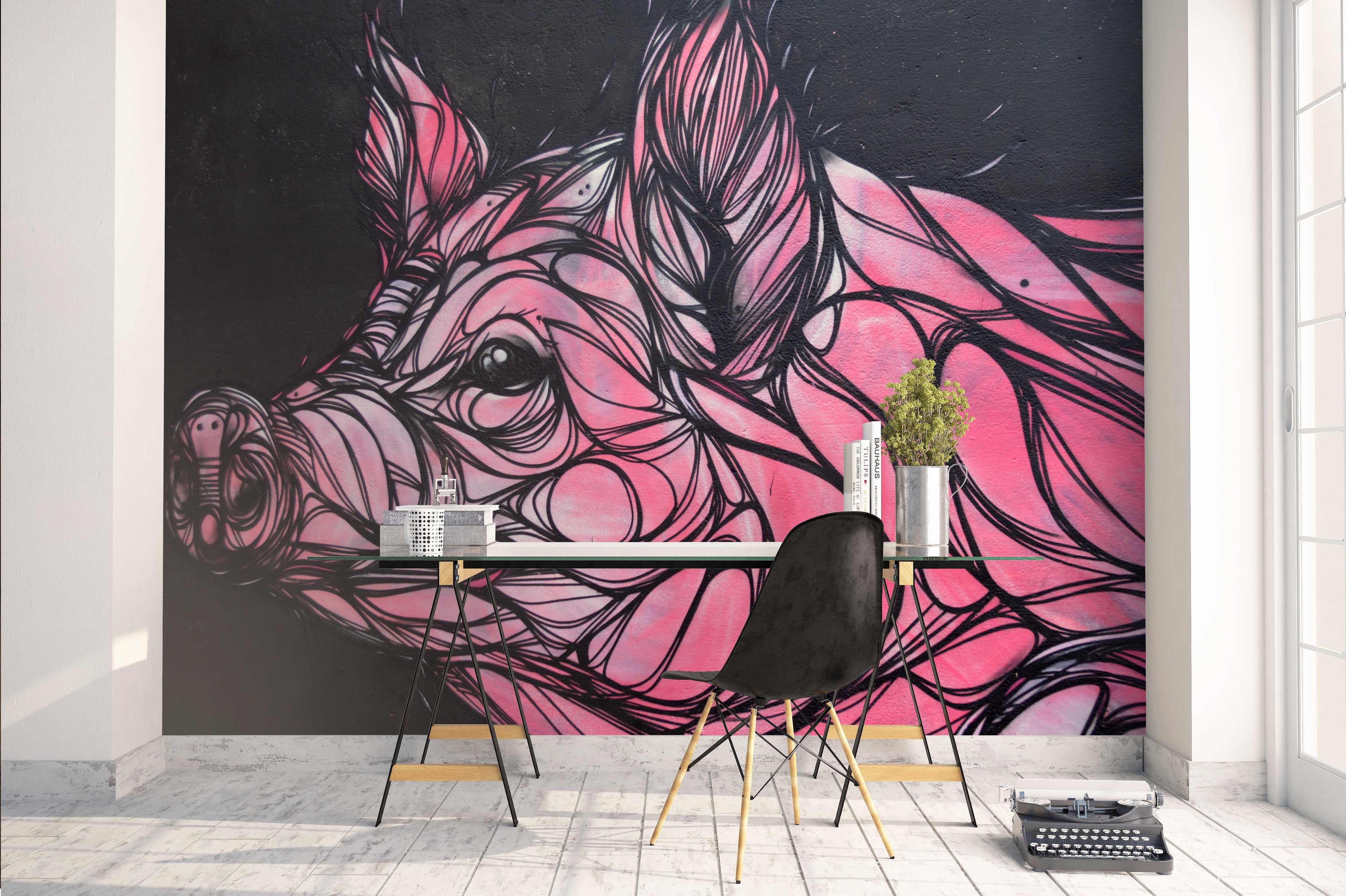 3D Abstract Pink Pig Graffiti Wall Mural Wallpaper 183- Jess Art Decoration