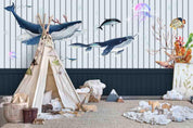 3D blue whale jellyfish wall mural wallpaper 25- Jess Art Decoration