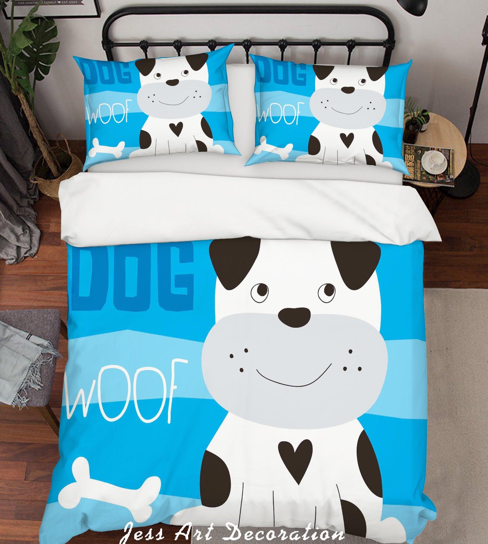 3D Cartoon Dog Blue Quilt Cover Set Bedding Set Pillowcases 169- Jess Art Decoration