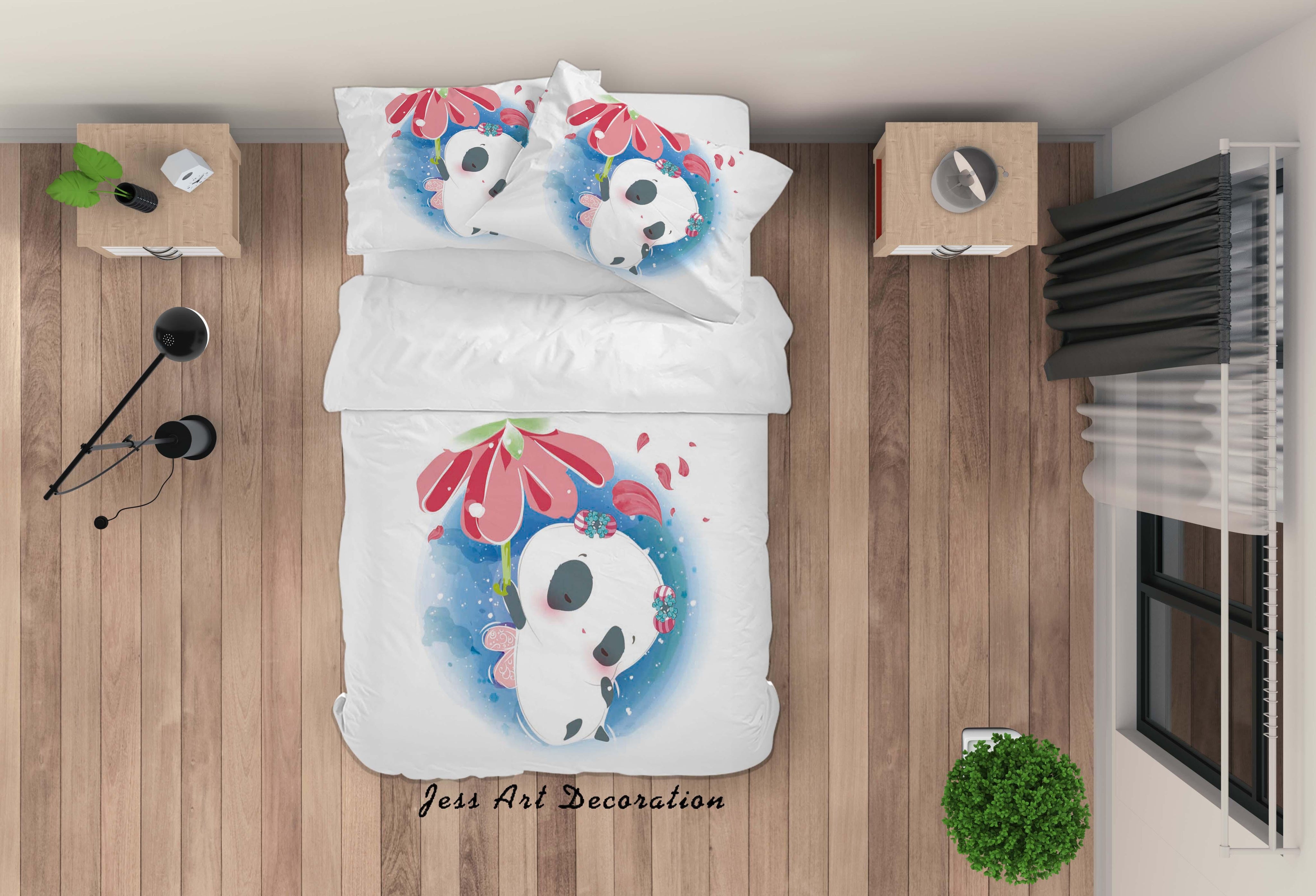 3D White Panda Floral Quilt Cover Set Bedding Set Duvet Cover Pillowcases SF89- Jess Art Decoration