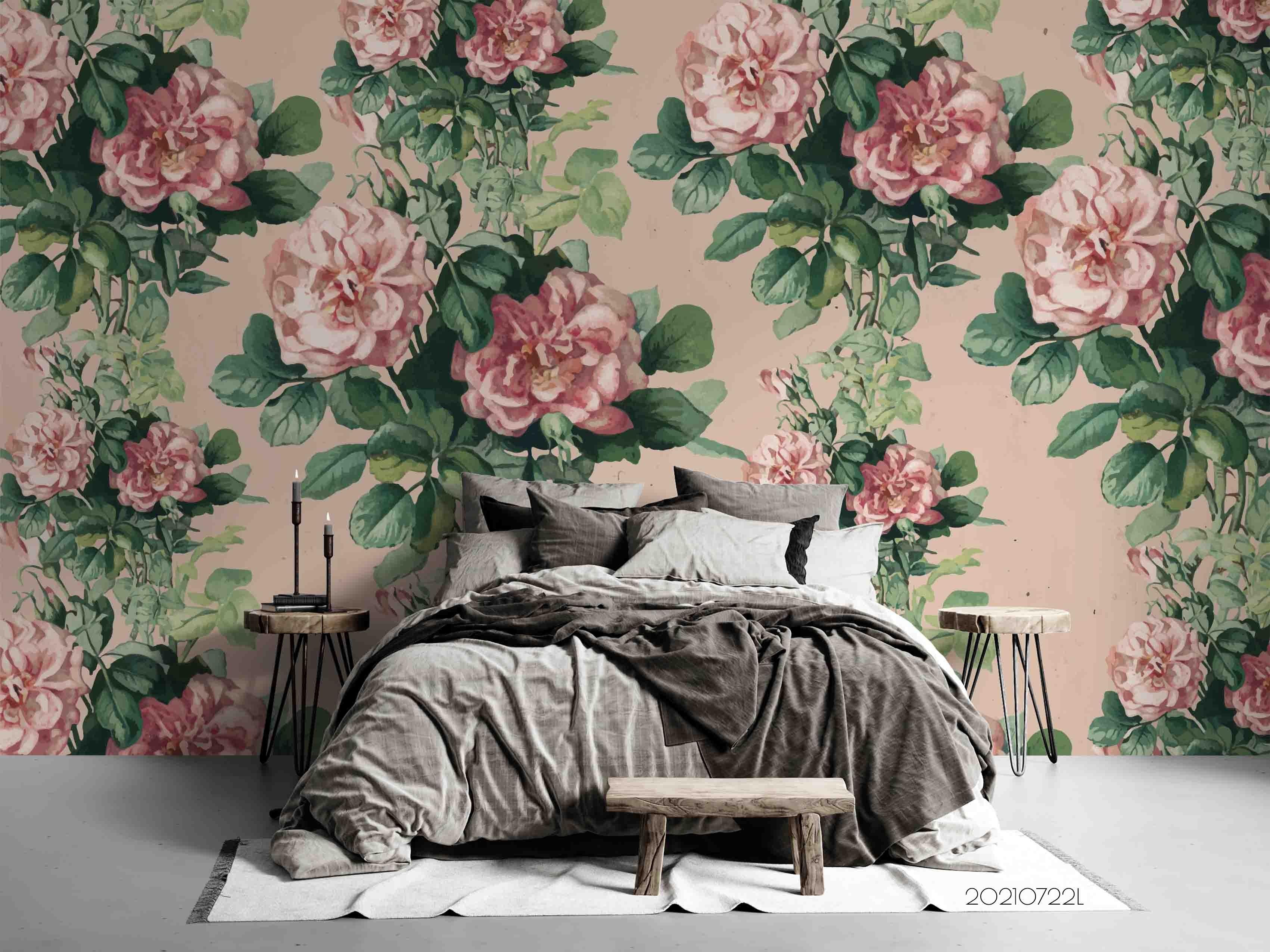 3D Vintage Pink Roses Seamless Wall Mural Wallpaper SWW3595- Jess Art Decoration