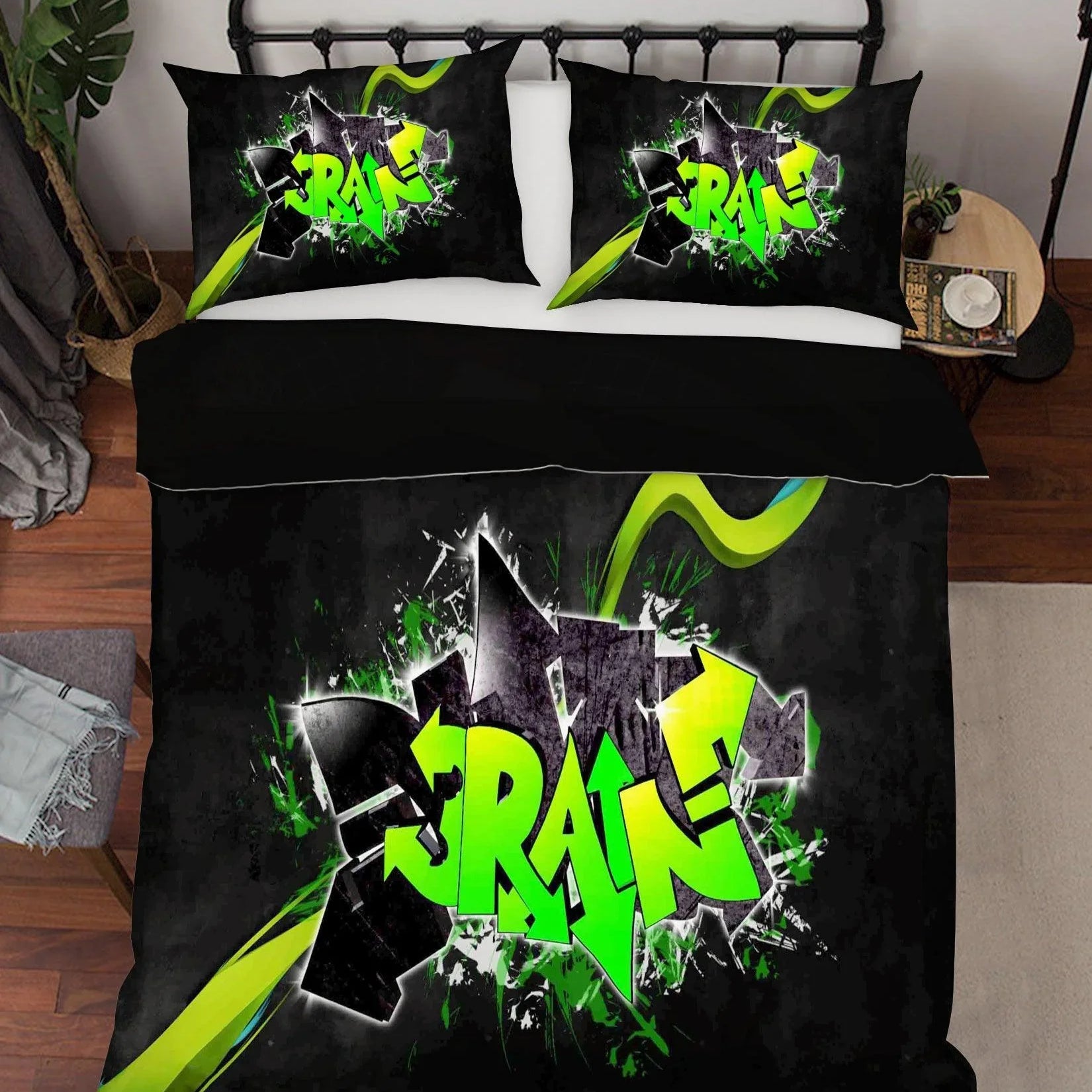 3D Black Green Graffiti Quilt Cover Set Bedding Set Pillowcases 18- Jess Art Decoration
