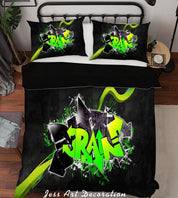 3D Black Green Graffiti Quilt Cover Set Bedding Set Pillowcases 18- Jess Art Decoration