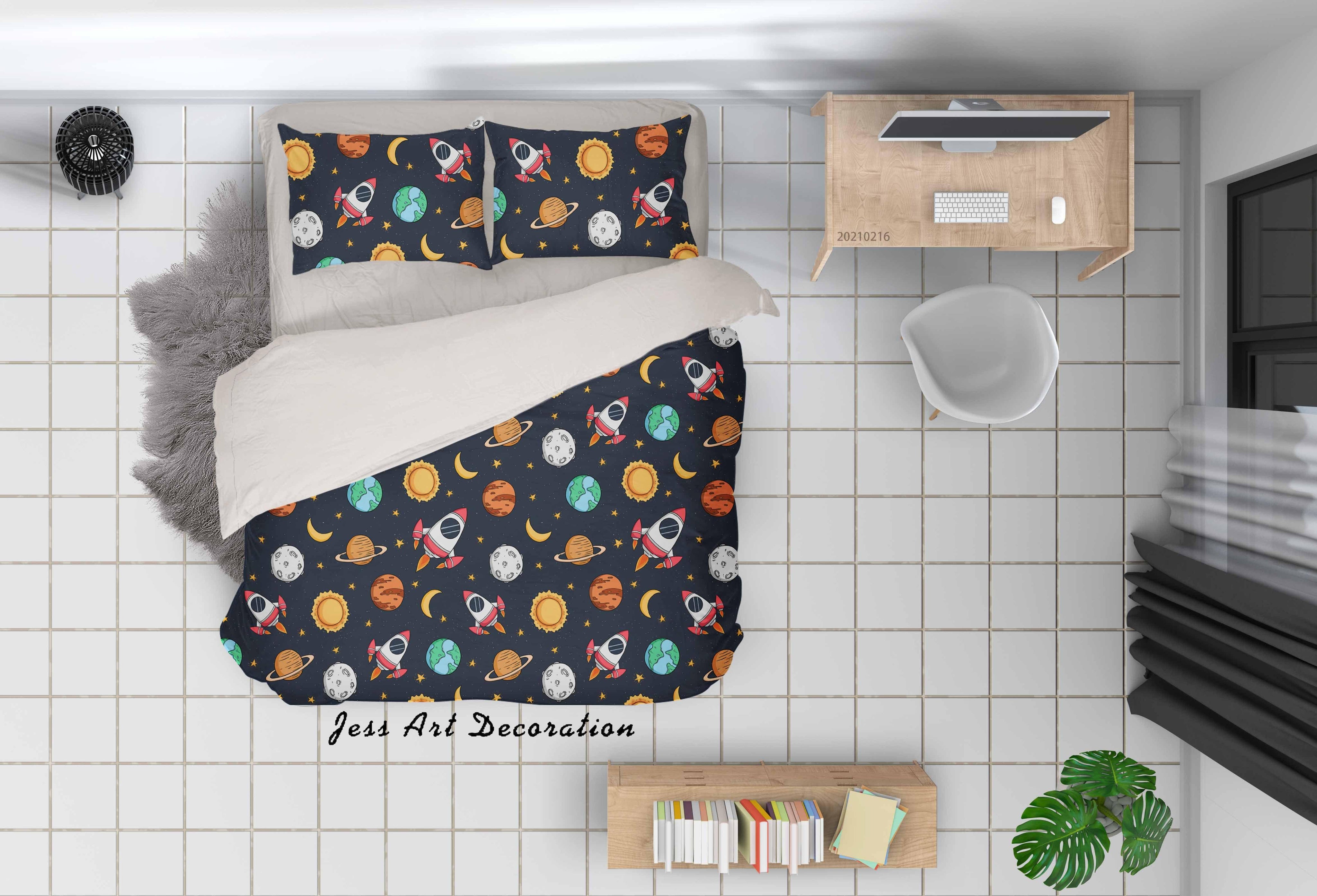 3D Hand Drawn Space Color Planet Rocket Quilt Cover Set Bedding Set Duvet Cover Pillowcases 96- Jess Art Decoration