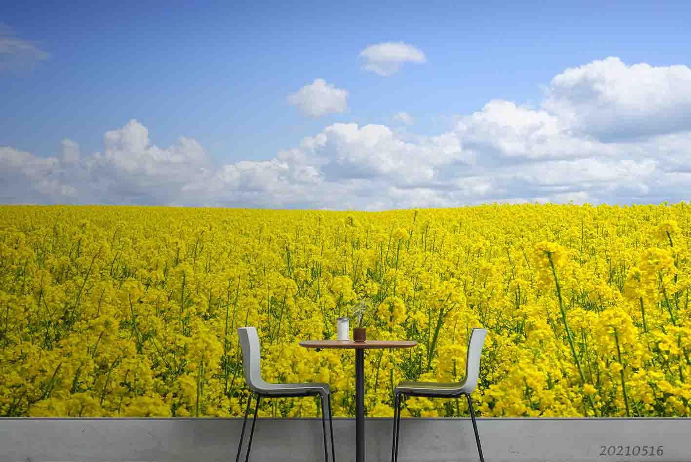 3D Sky Cloud Rape Flower Wall Mural Wallpaper LQH 70- Jess Art Decoration