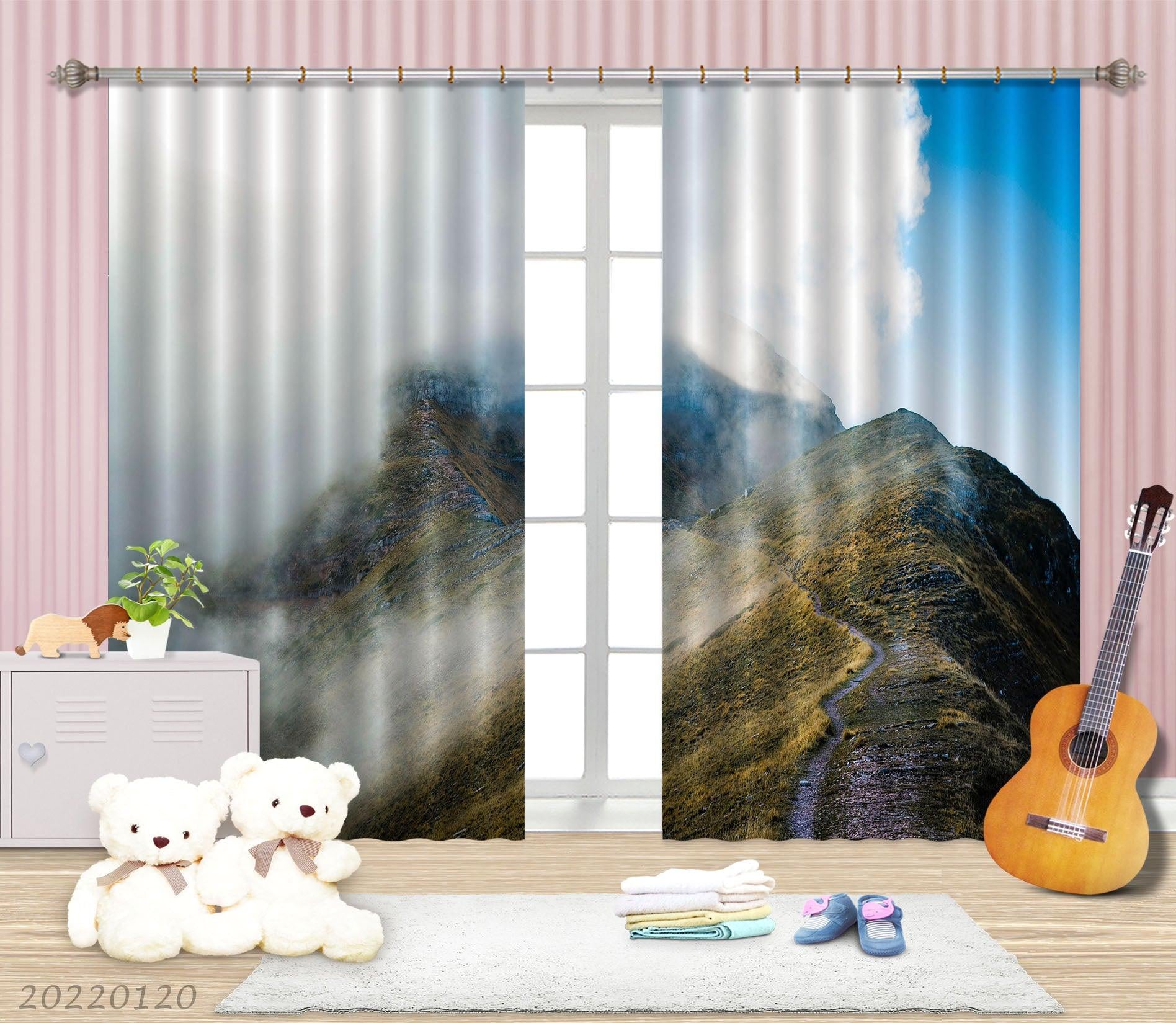3D Mountain Peak White Fog Clouds Curtains and Drapes GD 1547- Jess Art Decoration