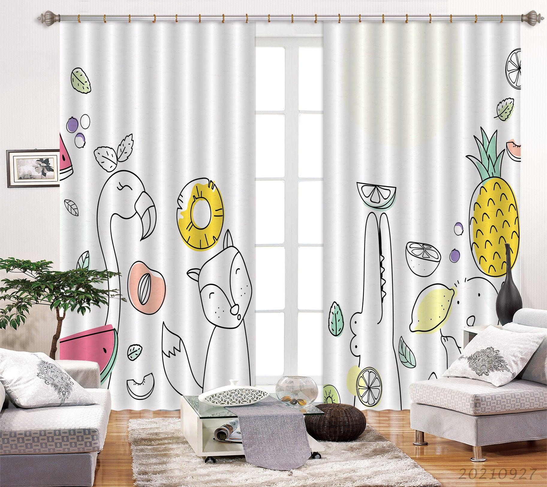 3D Cartoon Pineapple Animal Flamingo Curtains and Drapes LQH 176- Jess Art Decoration