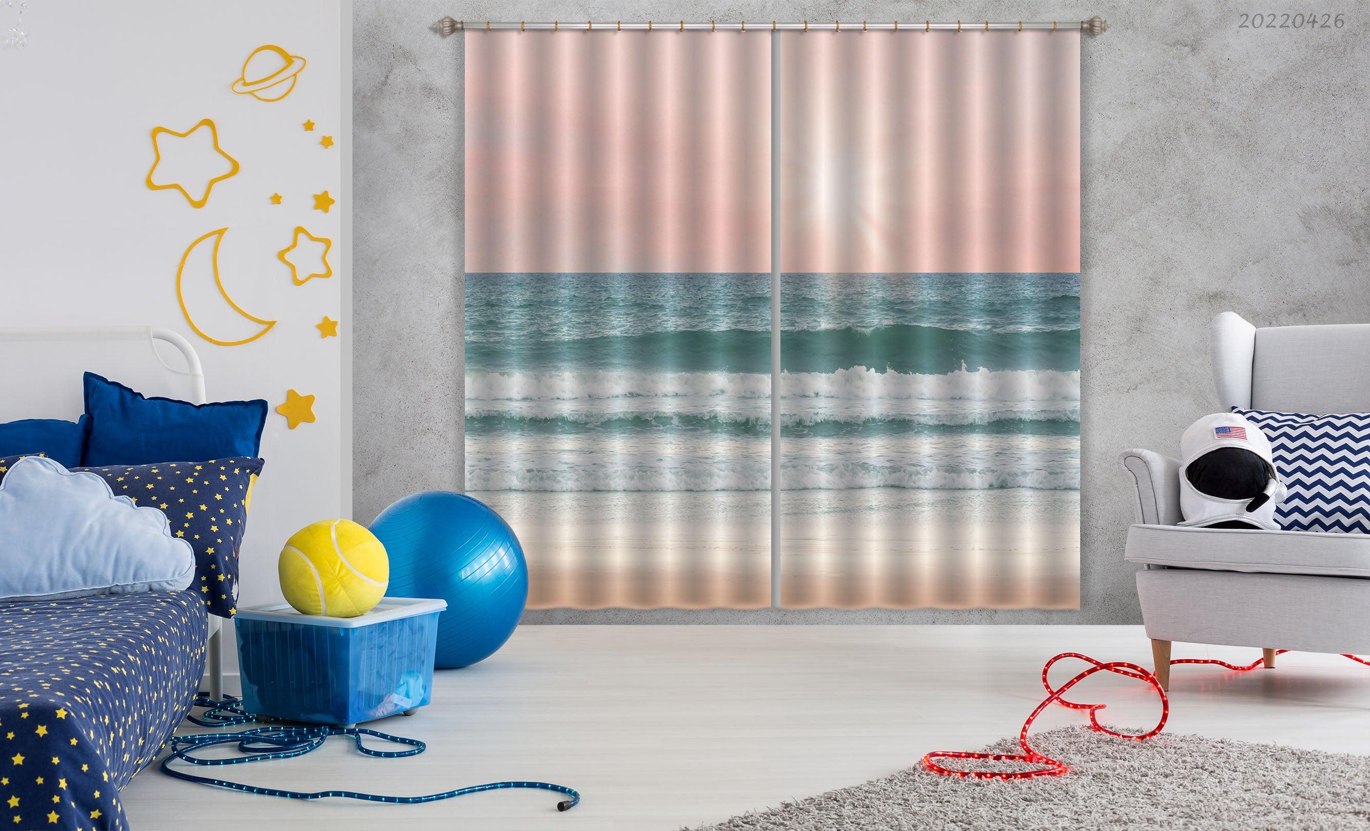 3D Landscape Ocean Wave Skyline Sunbeam Curtains and Drapes GD 4769- Jess Art Decoration